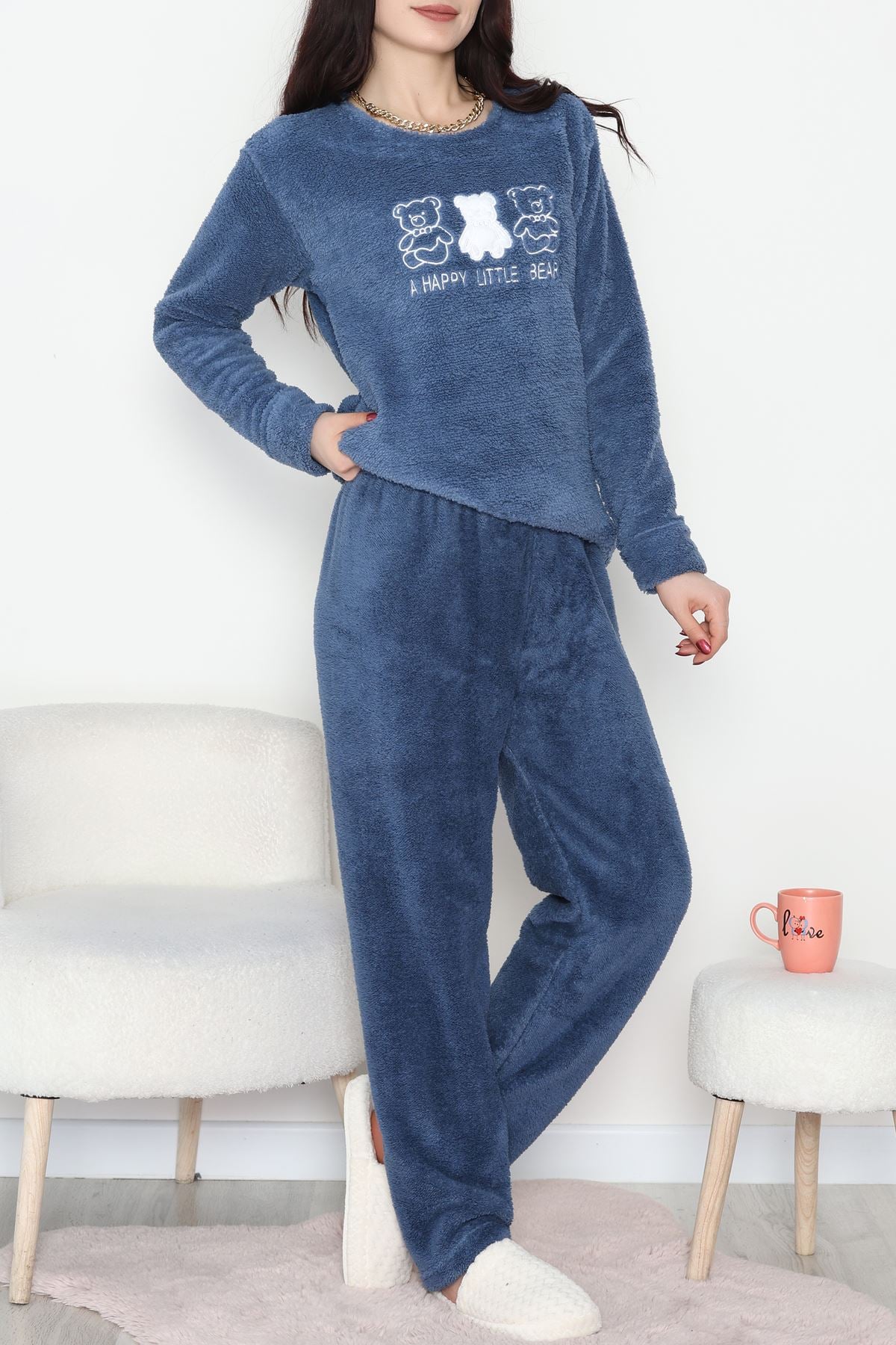 Peluş Pijama Takımı İndigo - 52107.1961.