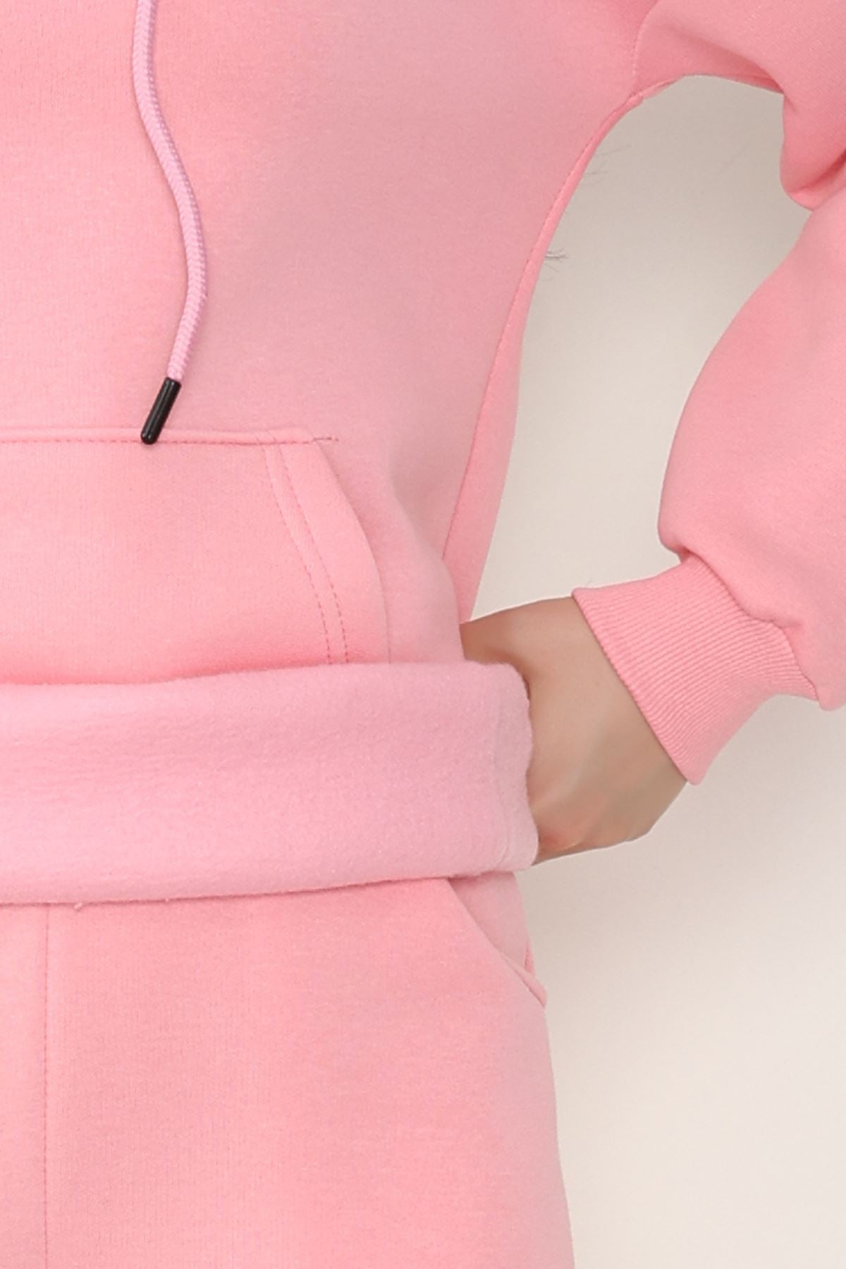 Kapşonlu 3 İplik Eşofman Takımı Pembe - 20965.1878.