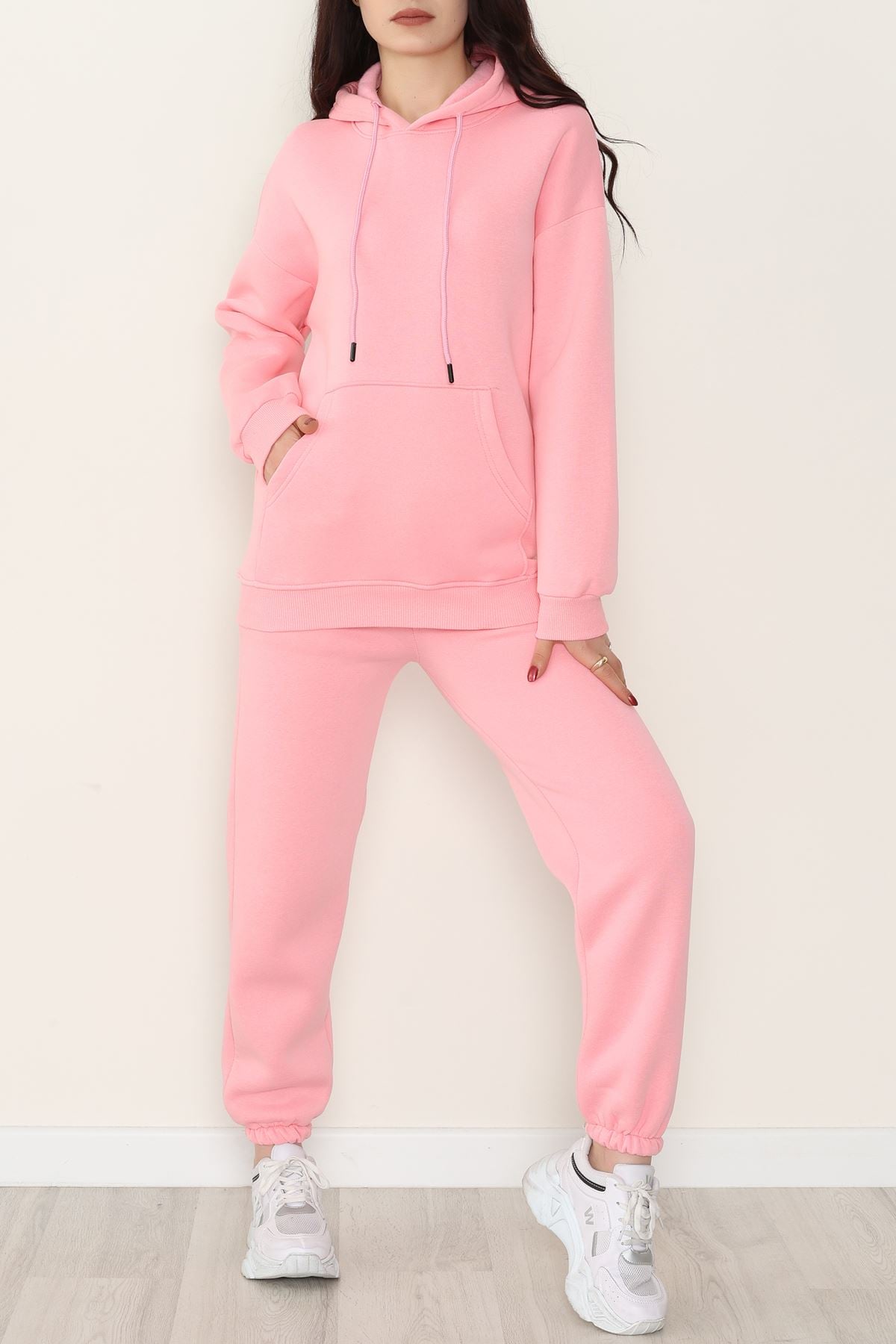 Kapşonlu 3 İplik Eşofman Takımı Pembe - 20965.1878.