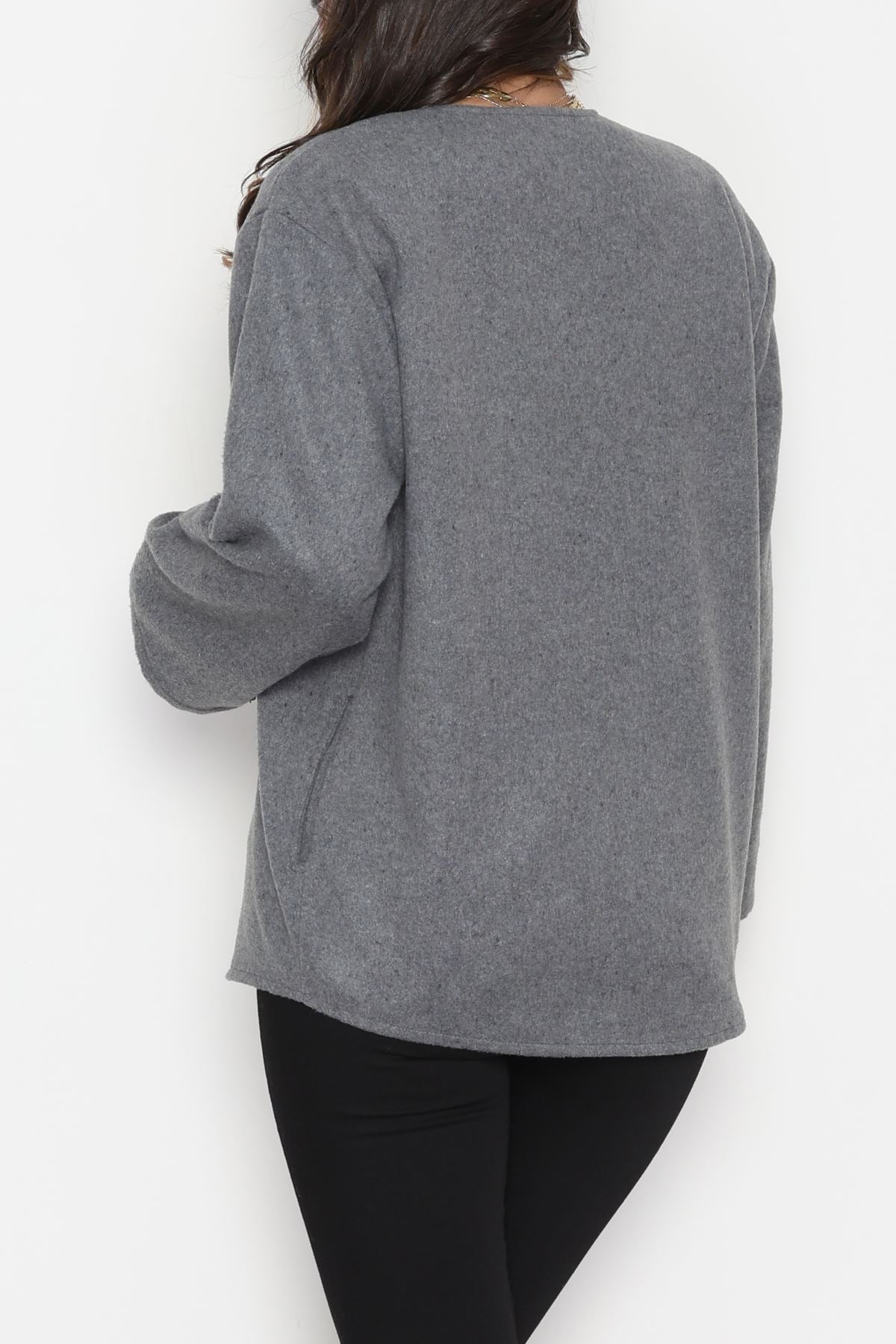 Önü Bağcıklı Kaşe Hırka Koyugri - 70995.1775.