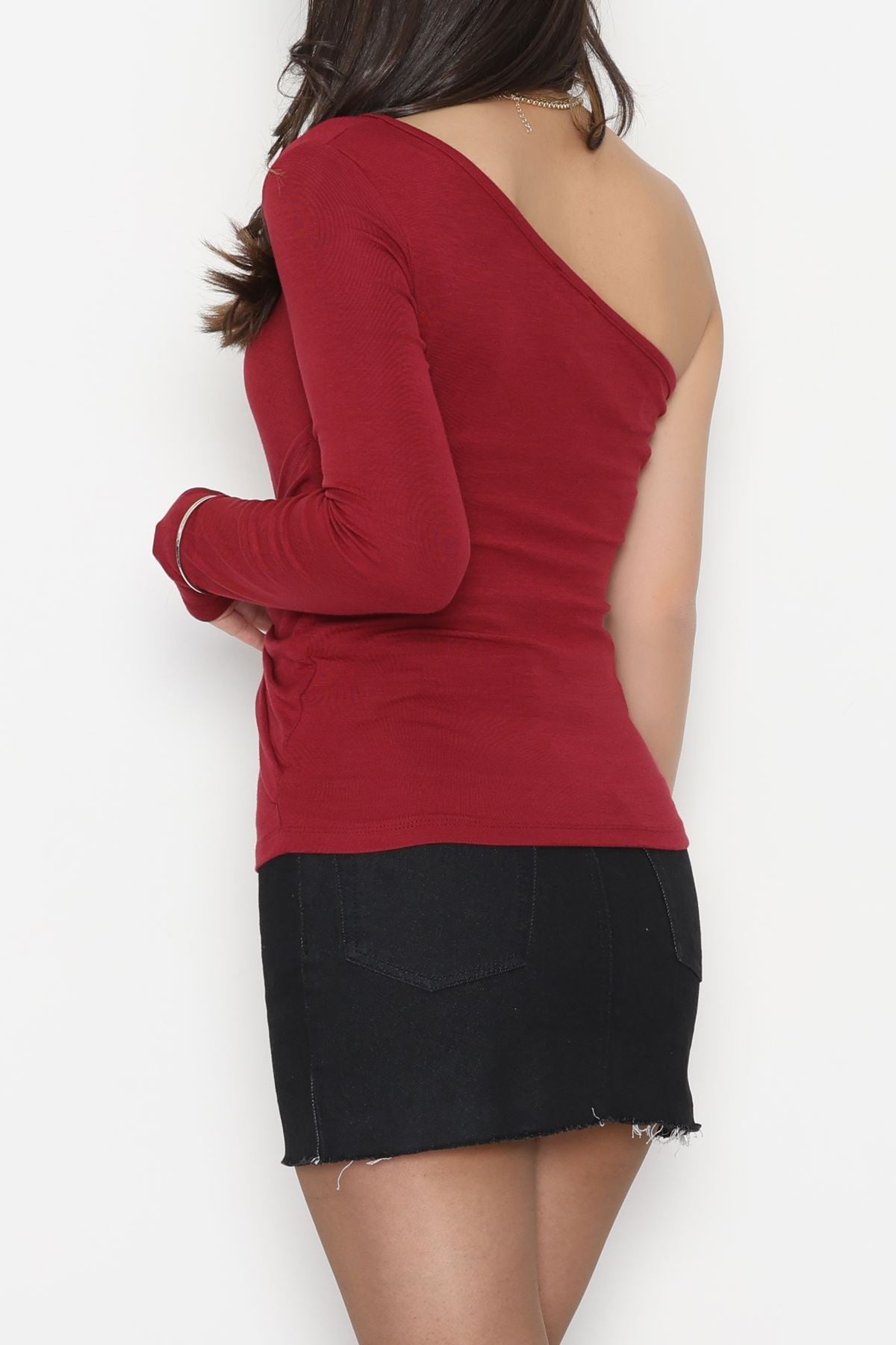 Buzzy Kumaş Tek Omuz Toka Detaylı Bluz Bordo - 1011.2119.
