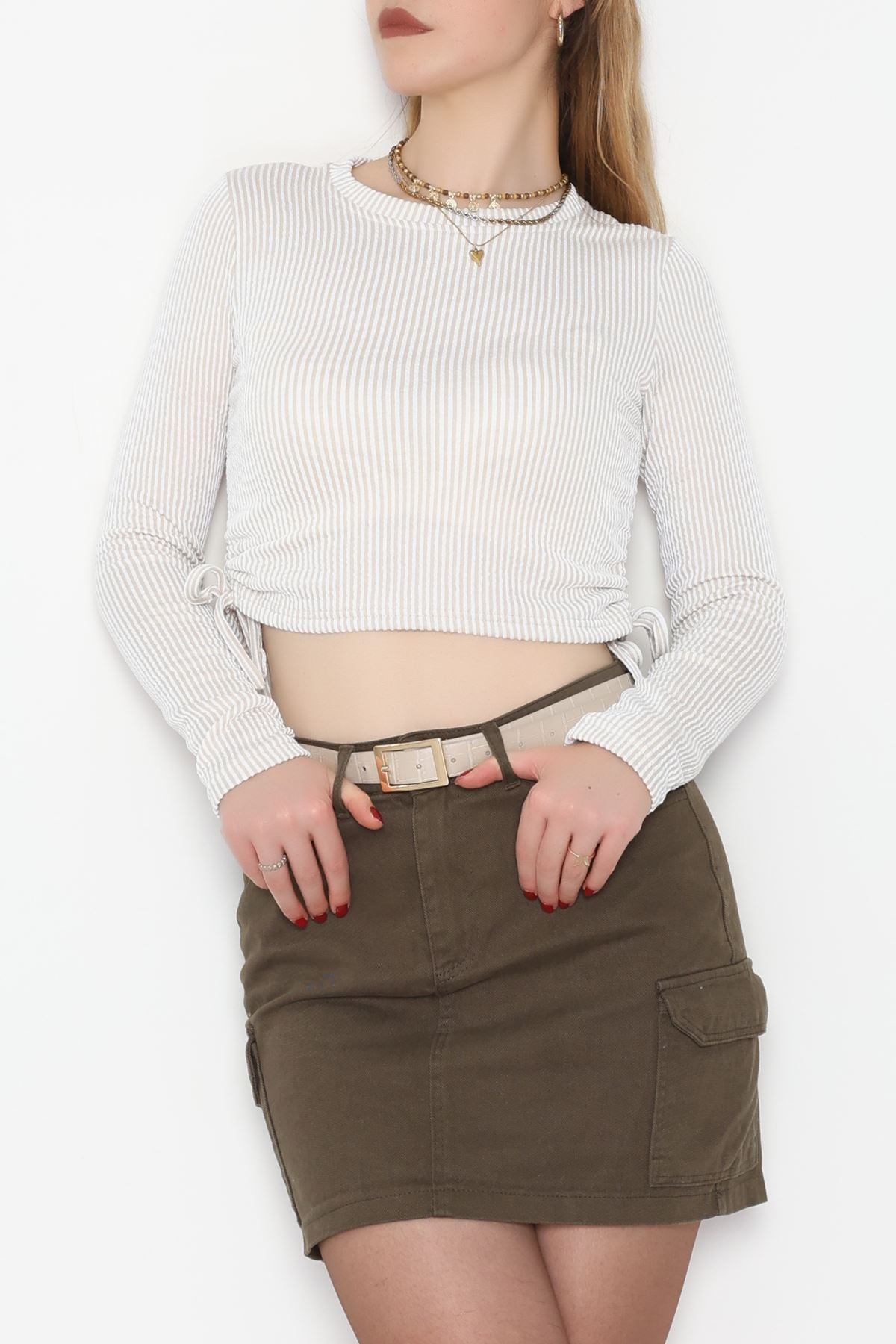 Su Yolu Kumaş Yan Bağlama Detay Bluz Taş - 1018.2119.