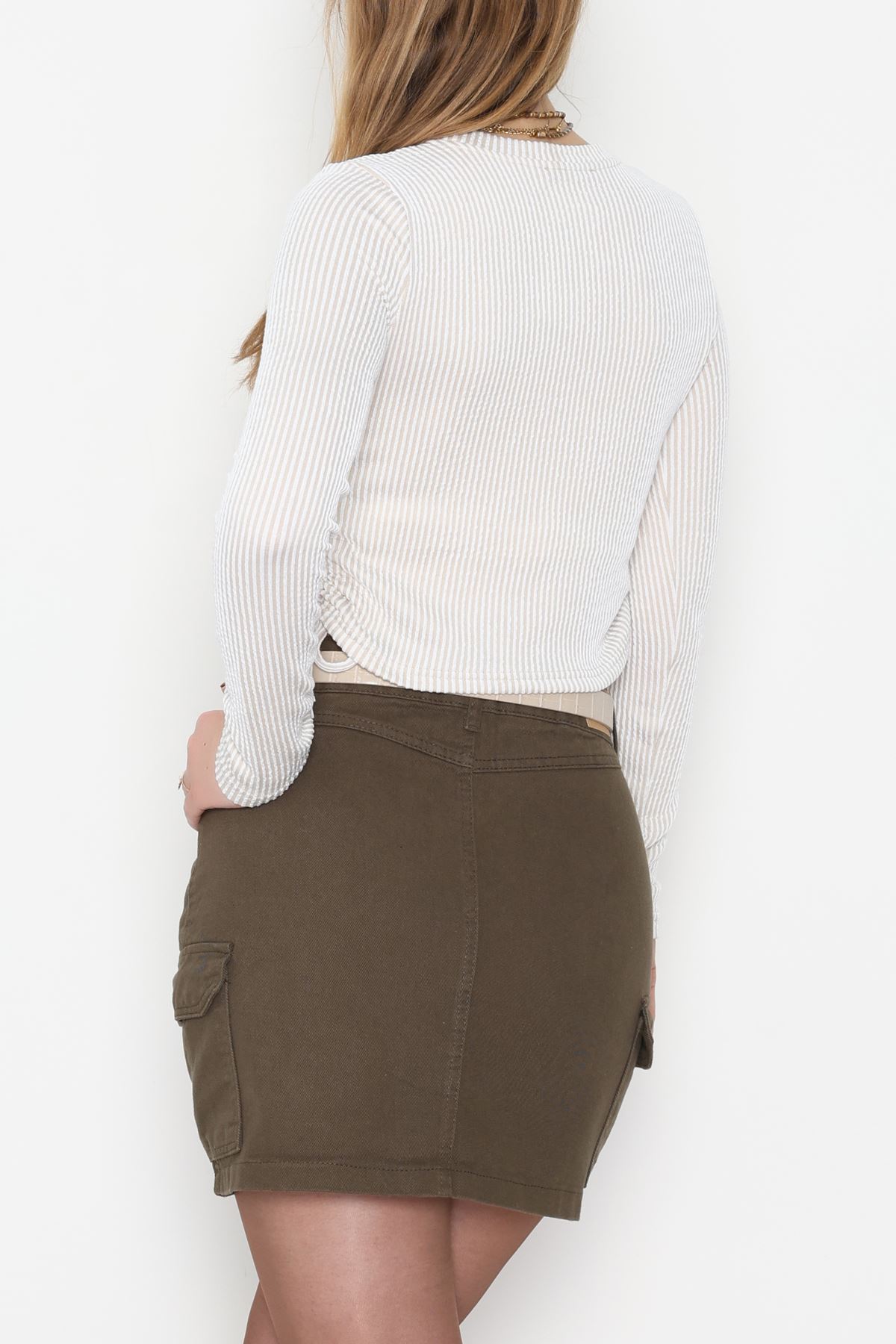 Su Yolu Kumaş Yan Bağlama Detay Bluz Taş - 1018.2119.