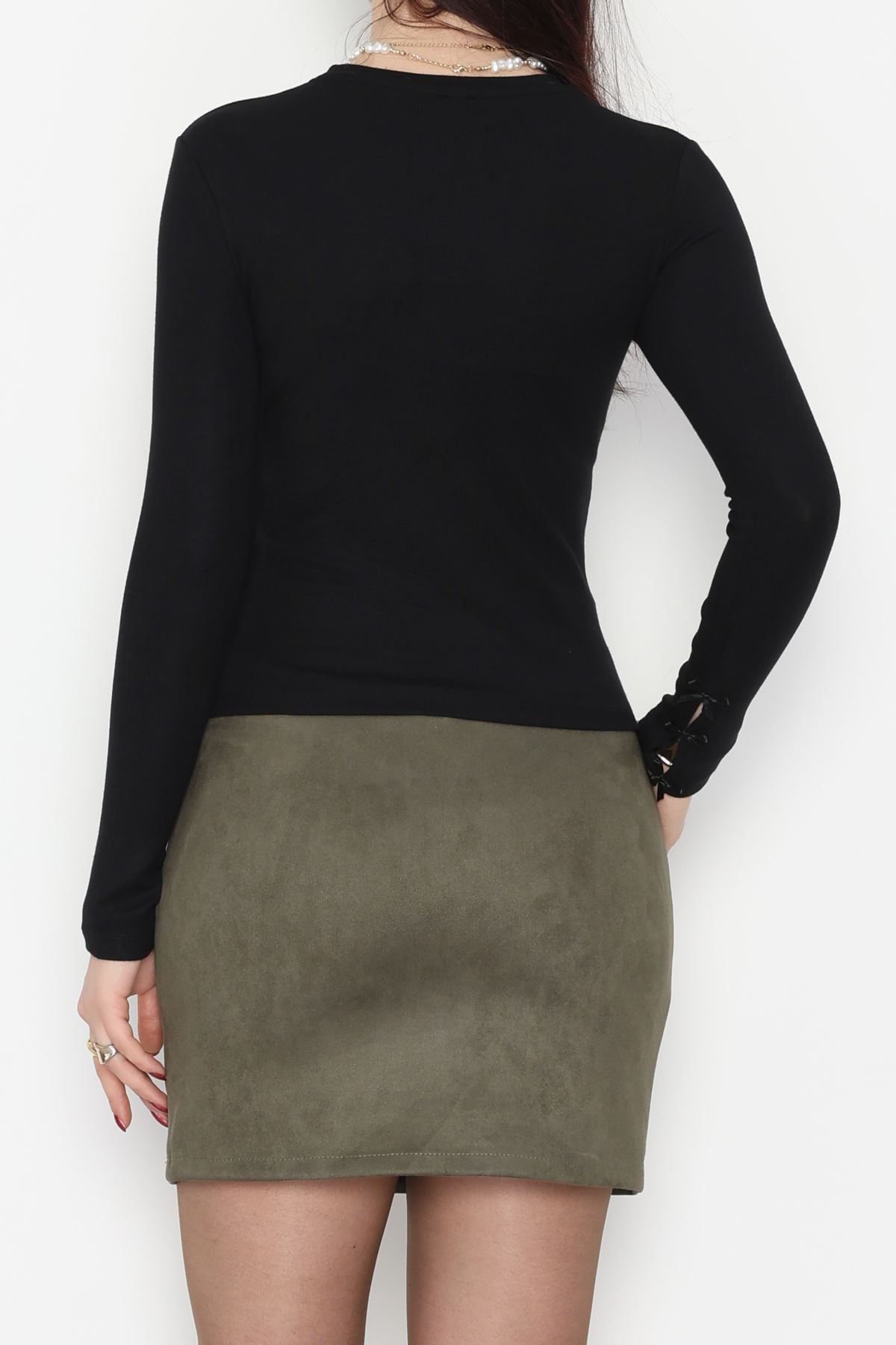 Bisiklet Yaka Kolu Fiyonklu Bluz Siyah - 1045.2119.