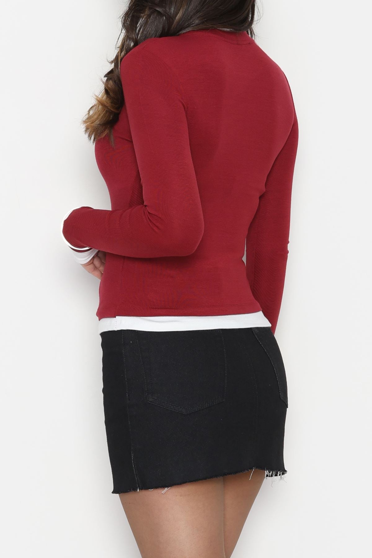 Buzzy Kumaş Bisiklet Yaka Parçalı Bluz Bordo - 1054.2119.