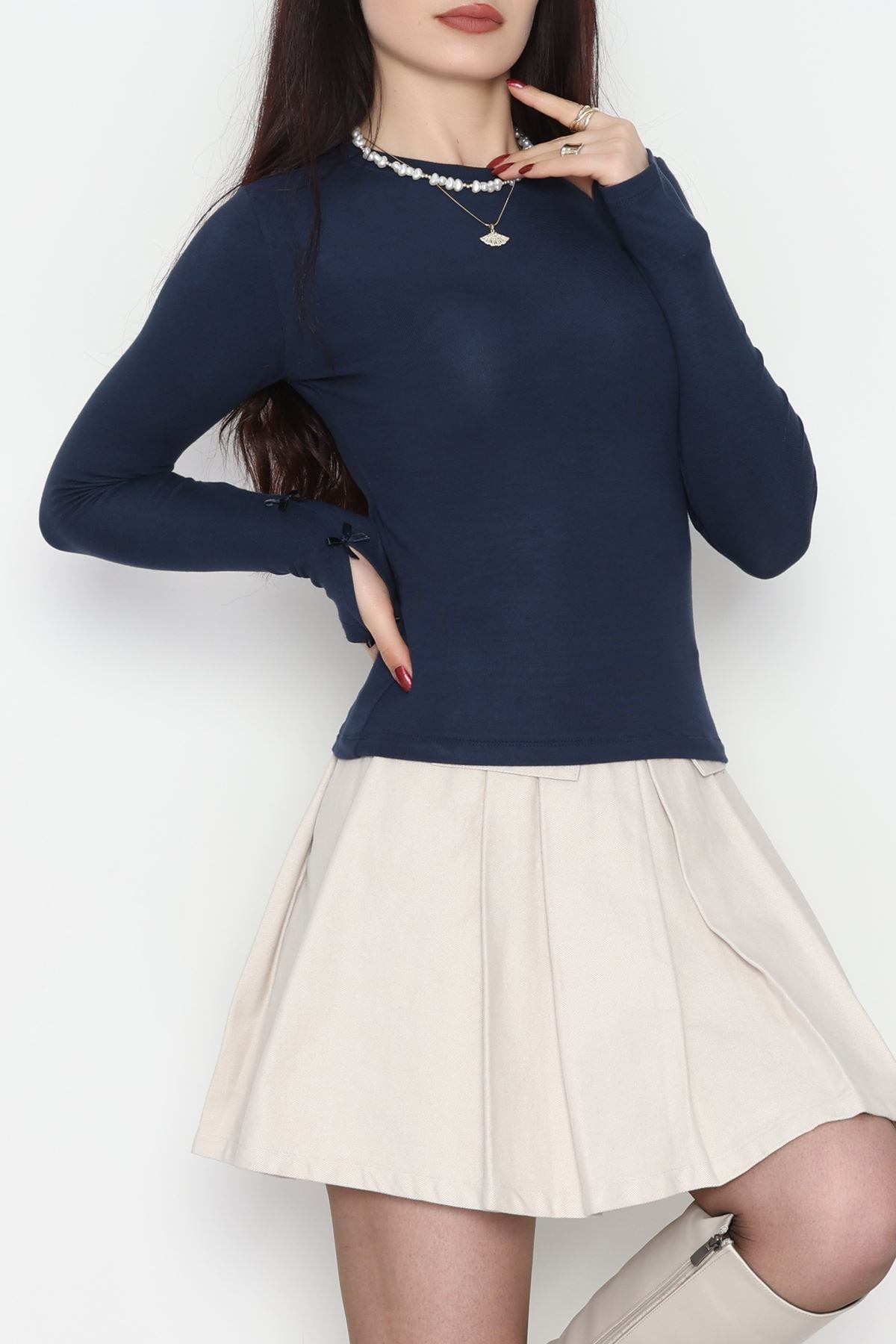 Bisiklet Yaka Kolu Fiyonklu Bluz Laci - 1045.2119.