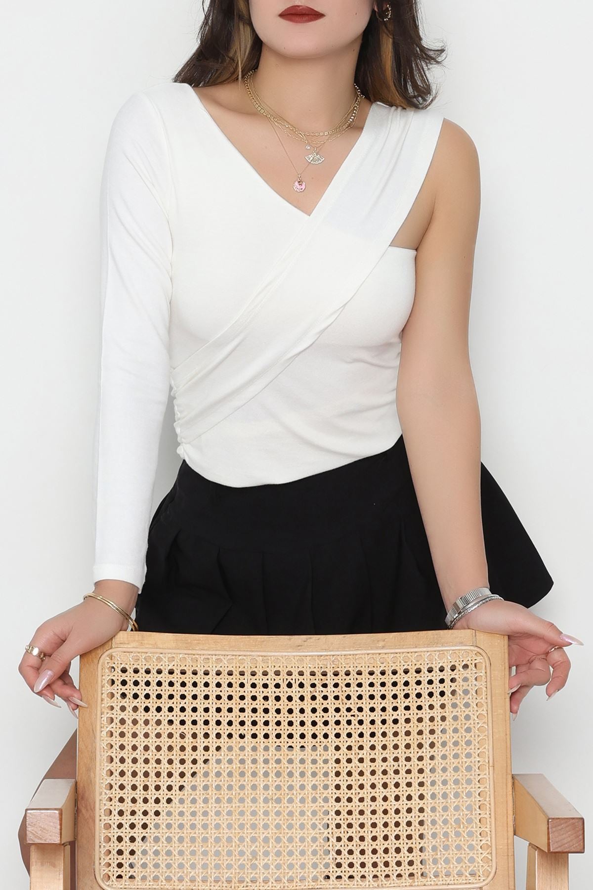 Tek Omuz Bluz Ekru - 1006.2119.