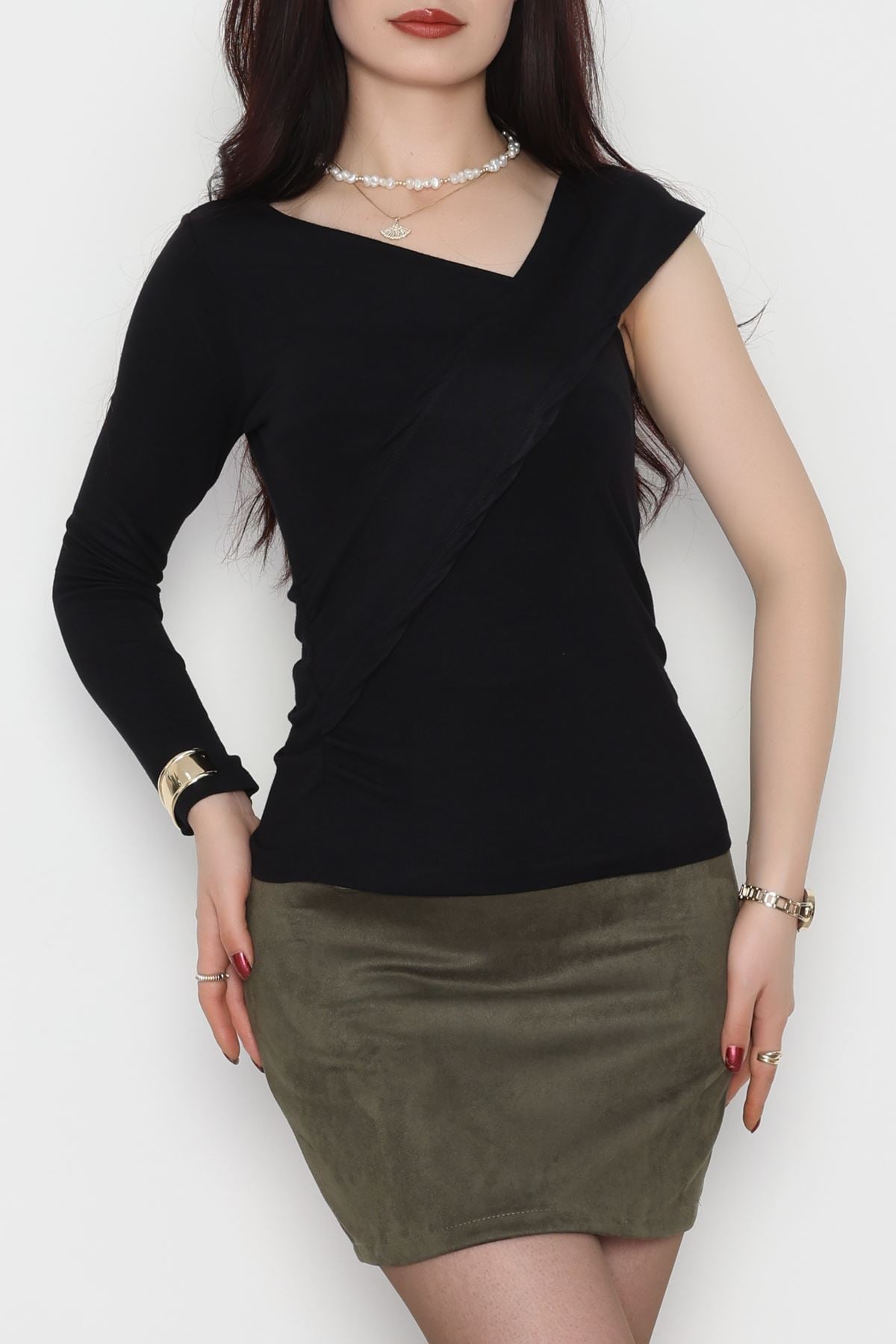 Tek Omuz Bluz Siyah - 1006.2119.