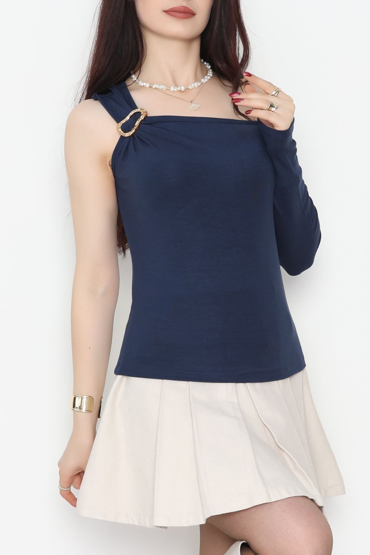 Buzzy Kumaş Tek Omuz Toka Detaylı Bluz Laci - 1010.2119.