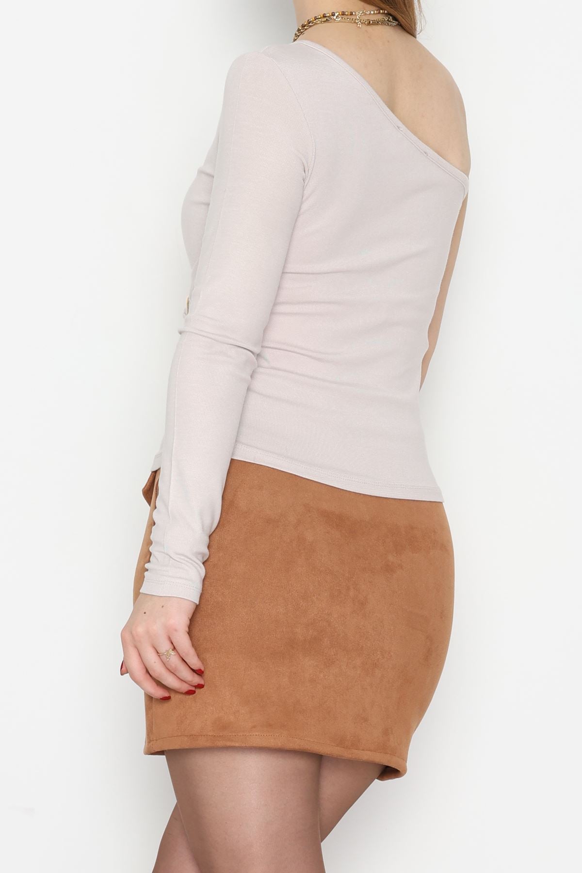 Buzzy Kumaş Tek Omuz Toka Detaylı Bluz Taş - 1011.2119.