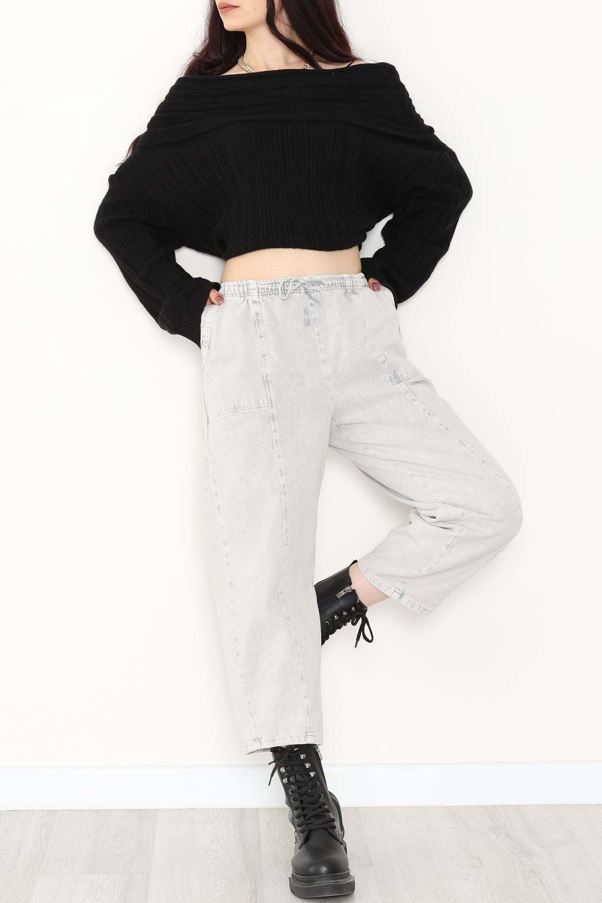 Yıkamalı Havuç Pantolon Açıkgri - 51212.1779.