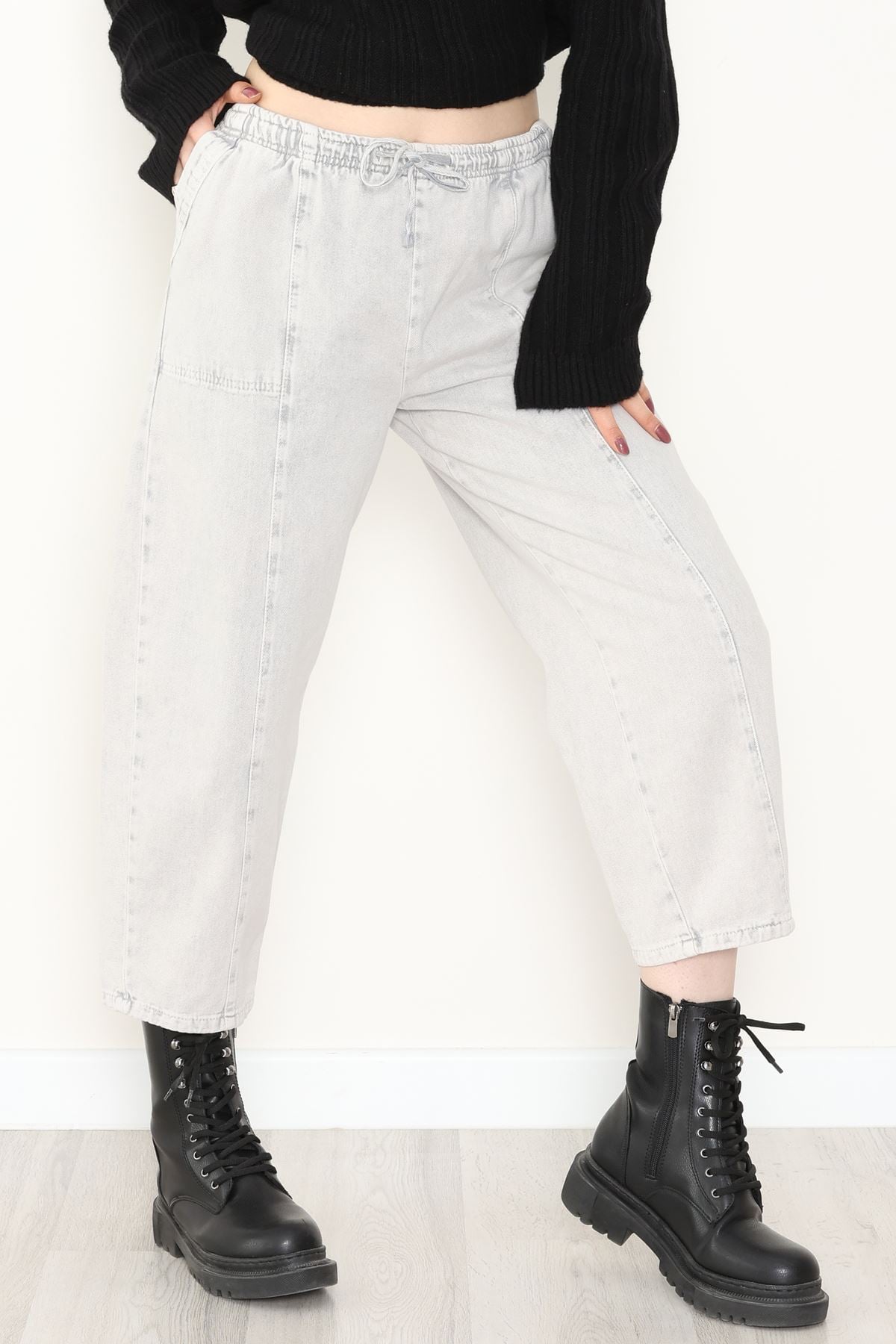 Yıkamalı Havuç Pantolon Açıkgri - 51212.1779.