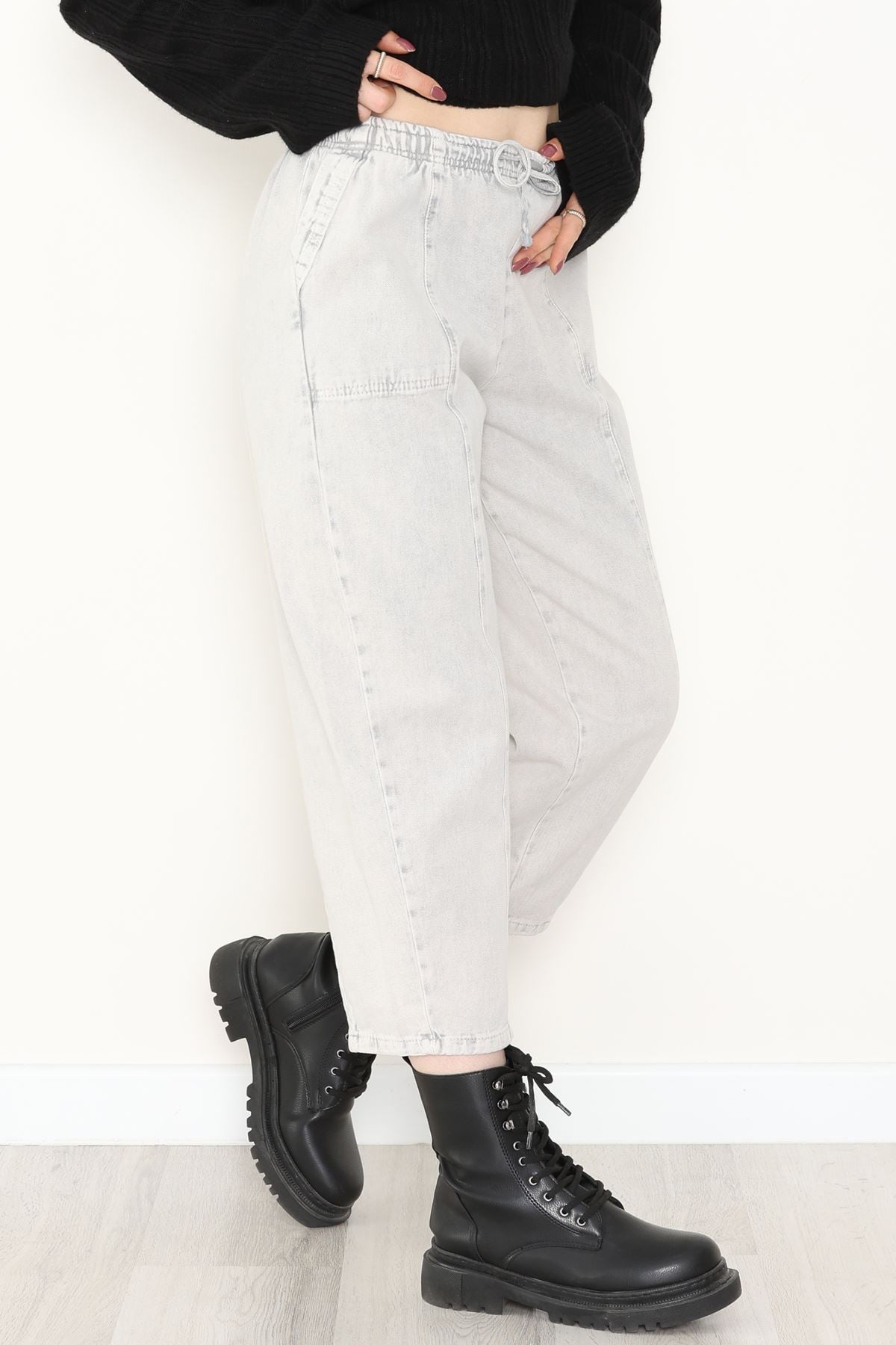 Yıkamalı Havuç Pantolon Açıkgri - 51212.1779.