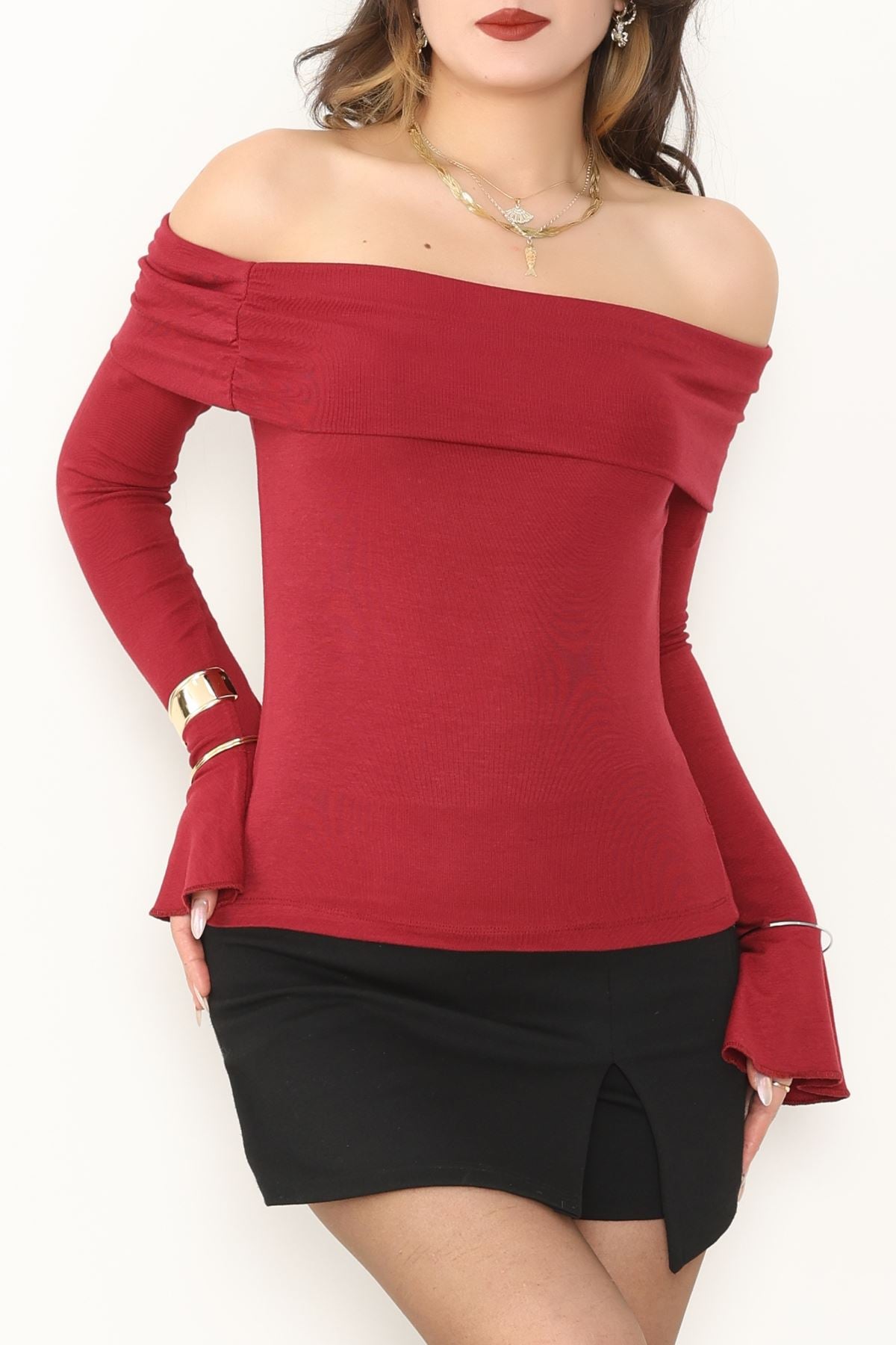 Madonna Yaka İspanyol Kol Bluz Bordo - 1046.2119.