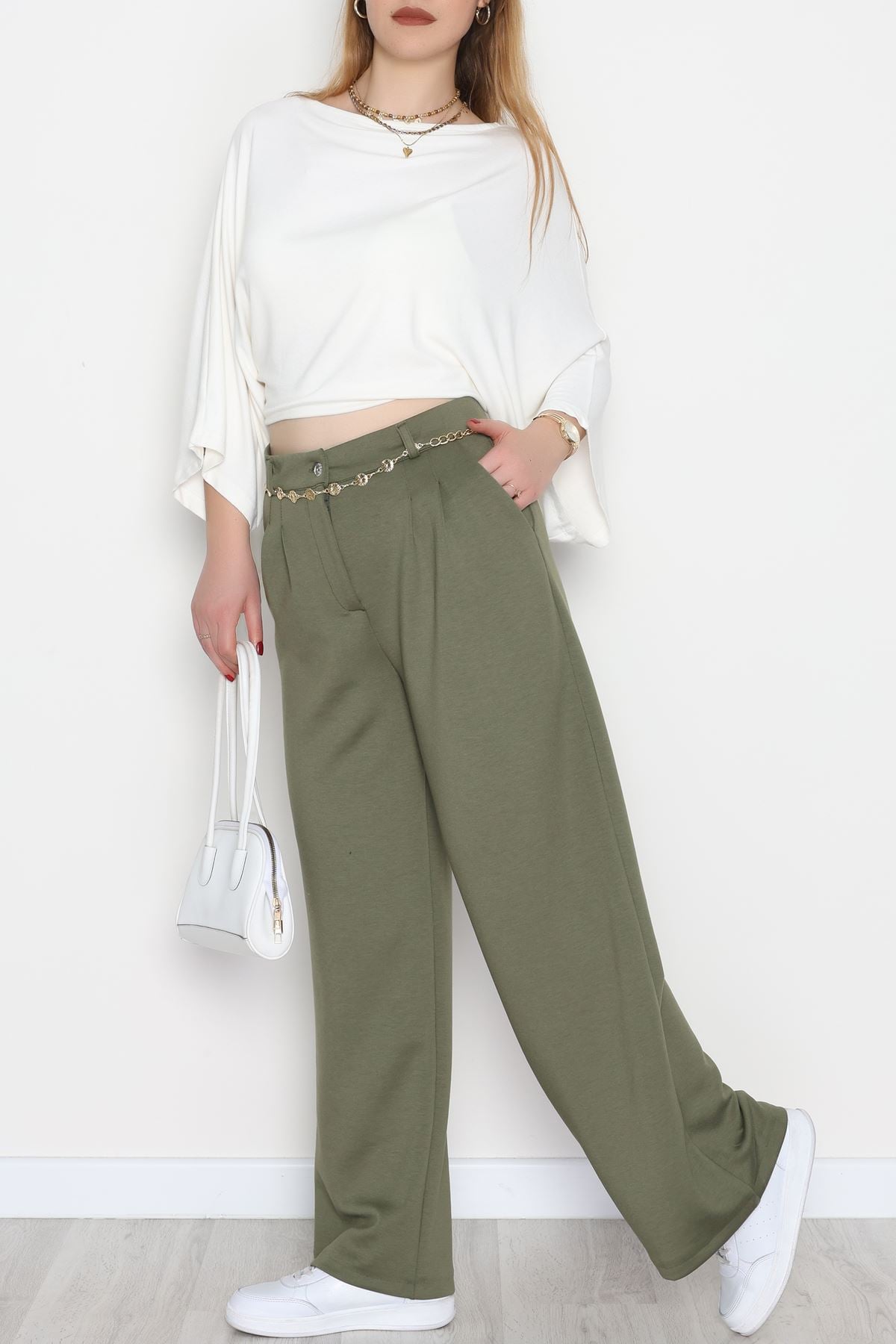 Modal Kumaş Palazzo Pantolon Haki - 51104.2061.