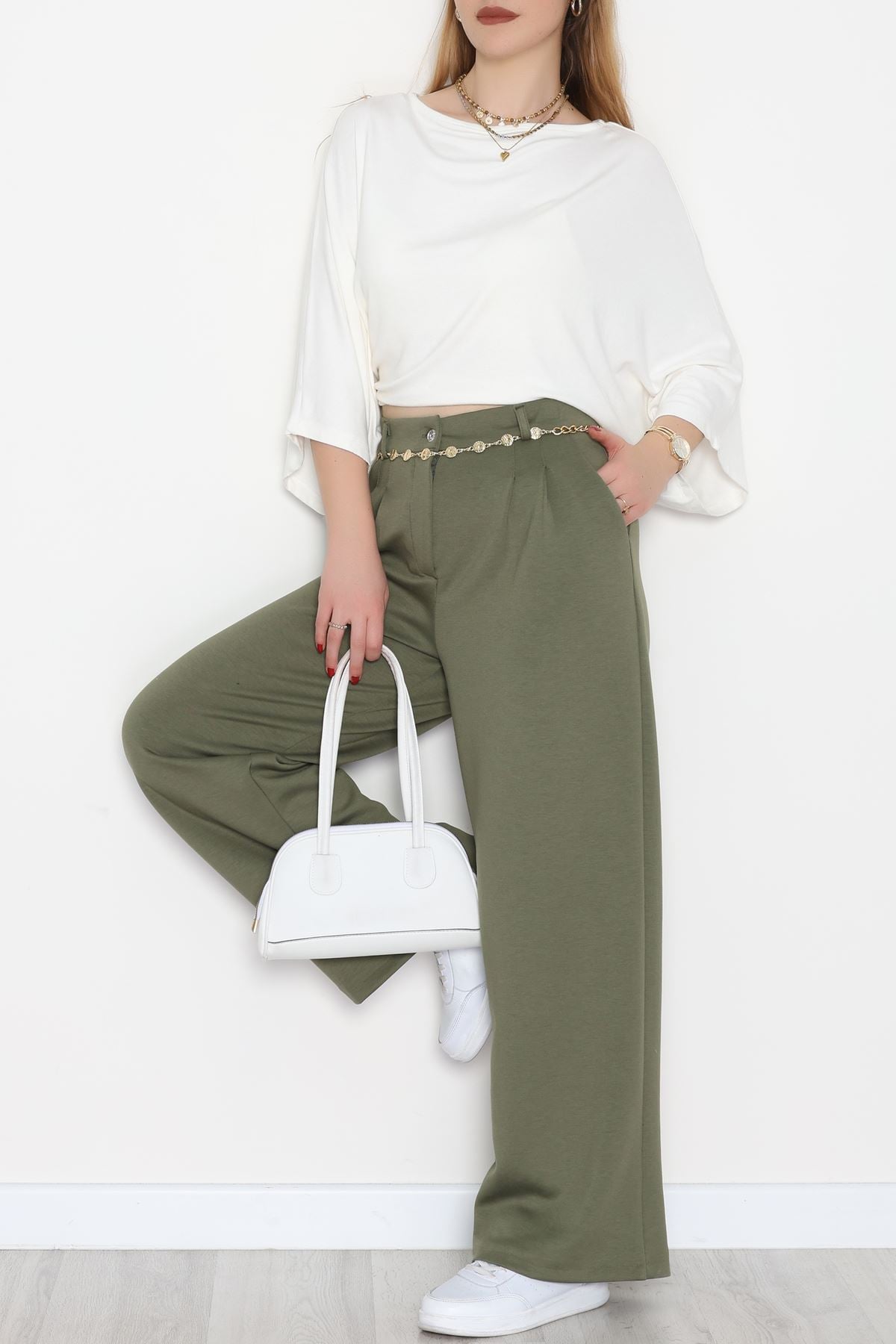 Modal Kumaş Palazzo Pantolon Haki - 51104.2061.