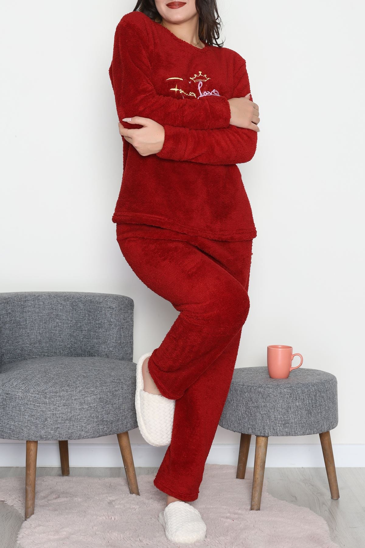 Peluş Pijama Takımı Bordo - 52105.1961.