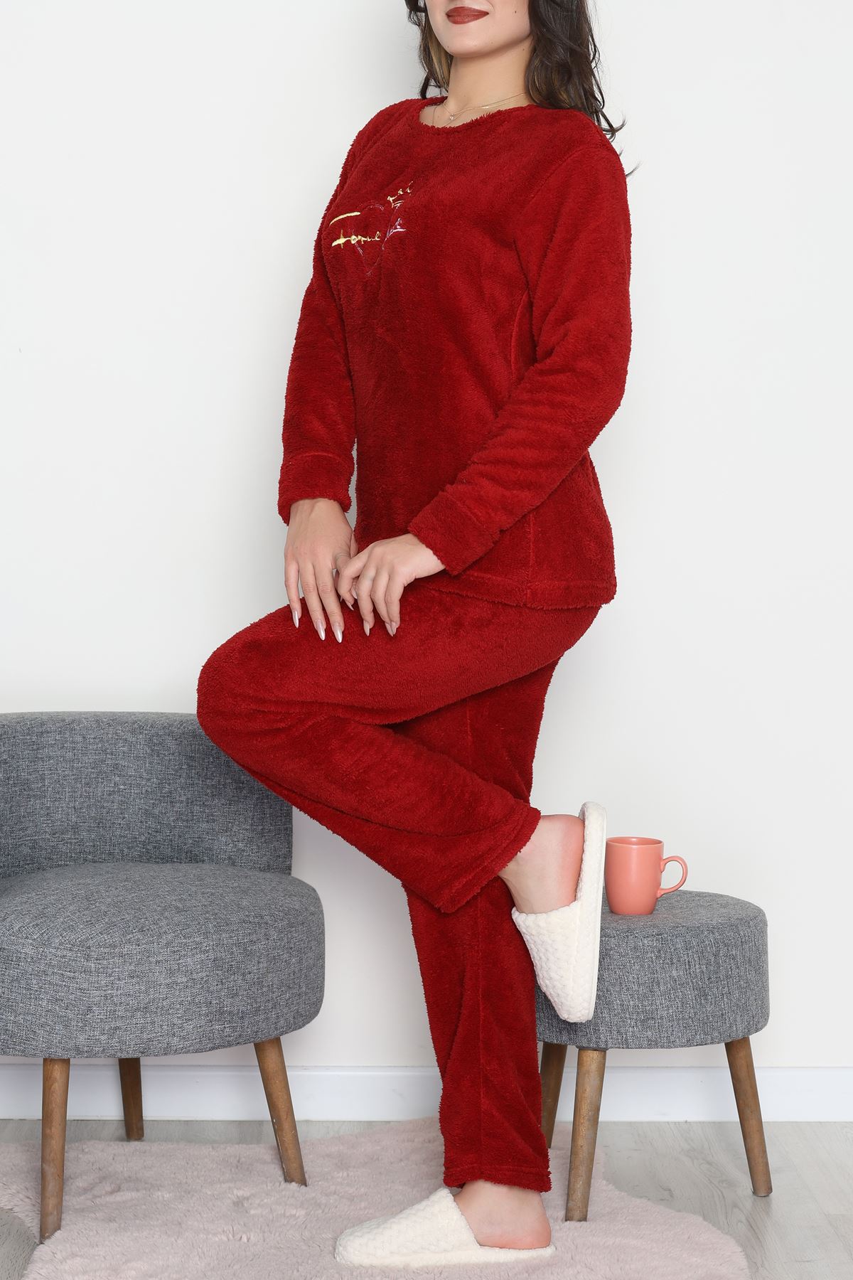 Peluş Pijama Takımı Bordo - 52105.1961.