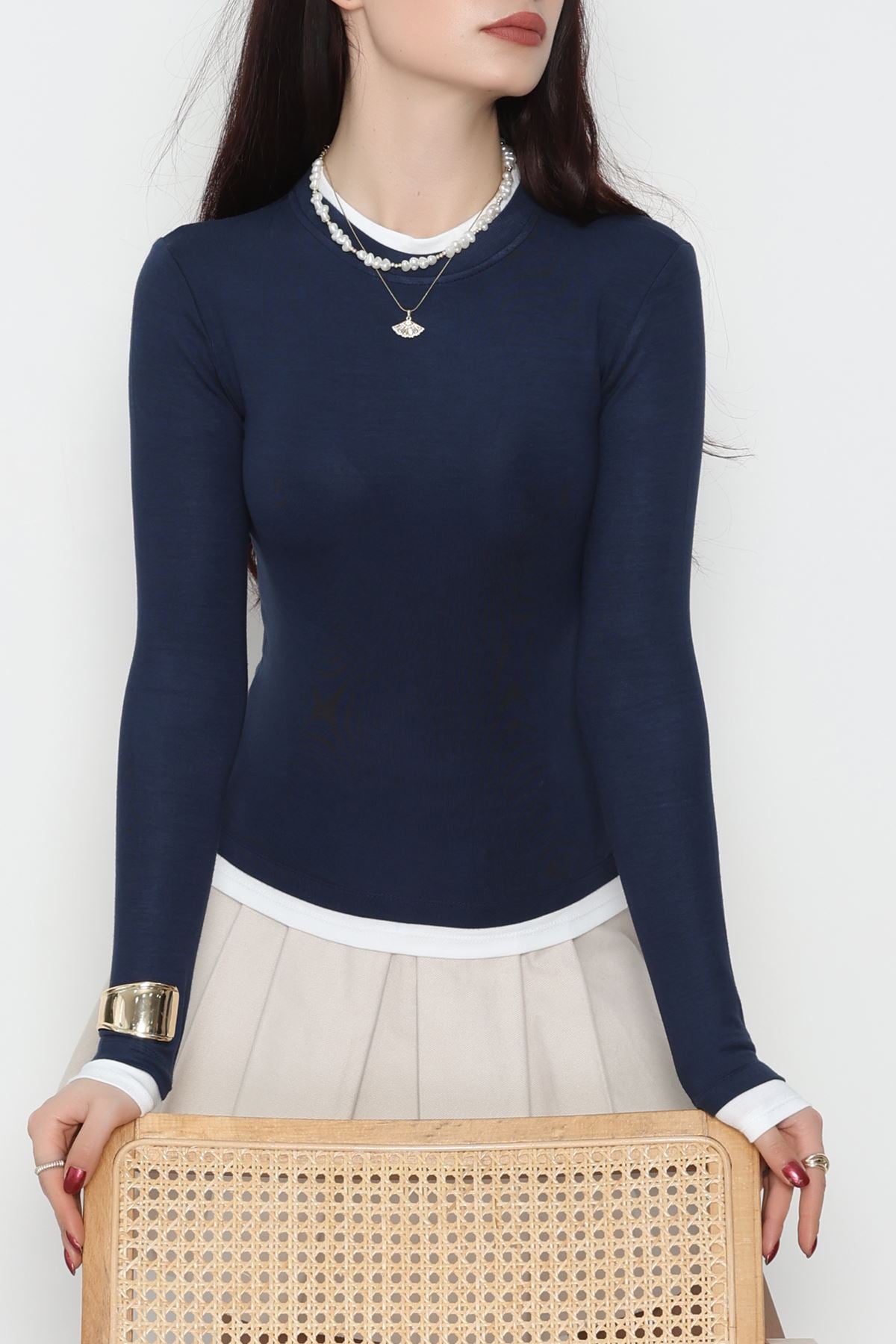 Buzzy Kumaş Bisiklet Yaka Parçalı Bluz Laci - 1054.2119.