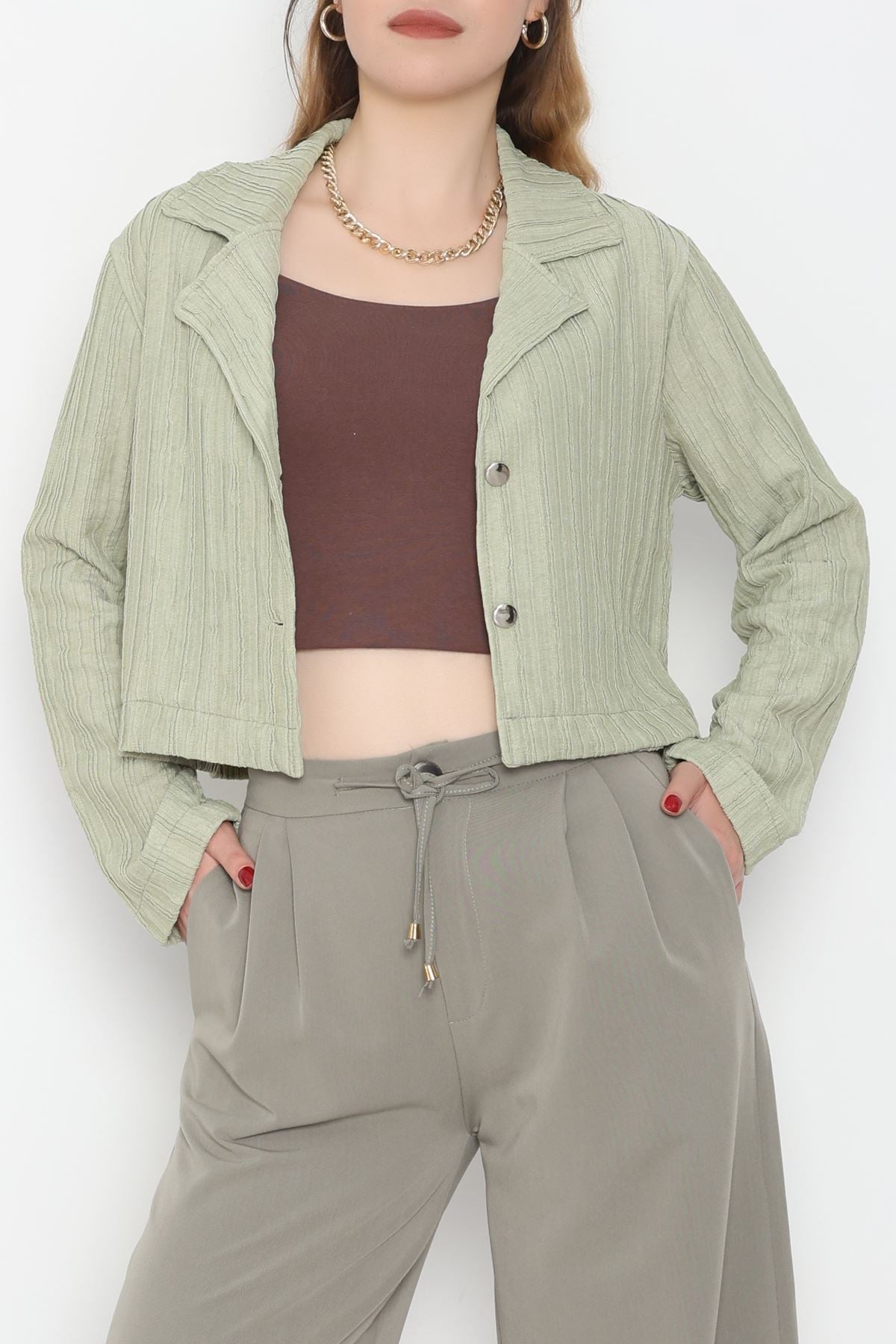 Örme Kumaş Ceket Açıkyeşil - 1043.2119.