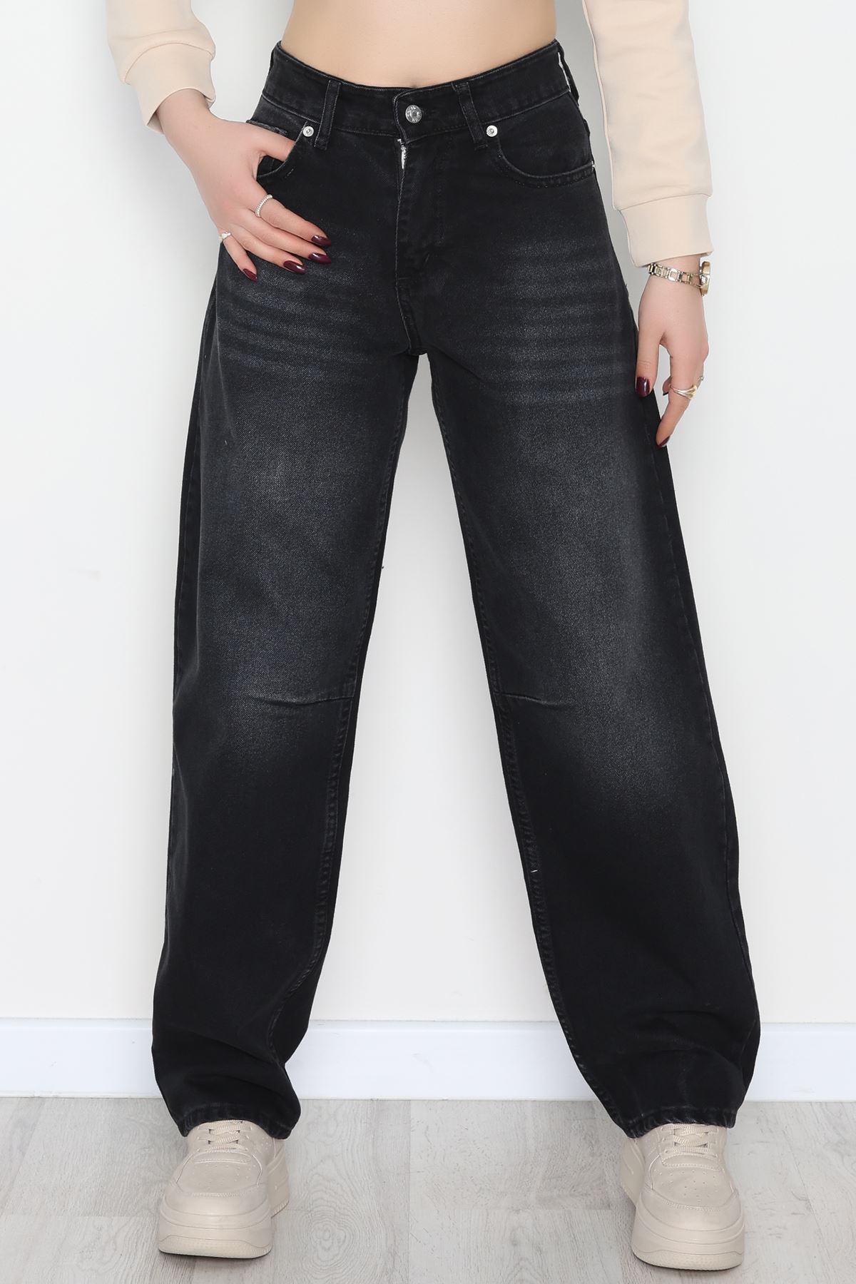 Arkası Tokalı Baggy Kot Pantolon Füme - 31712.2059.