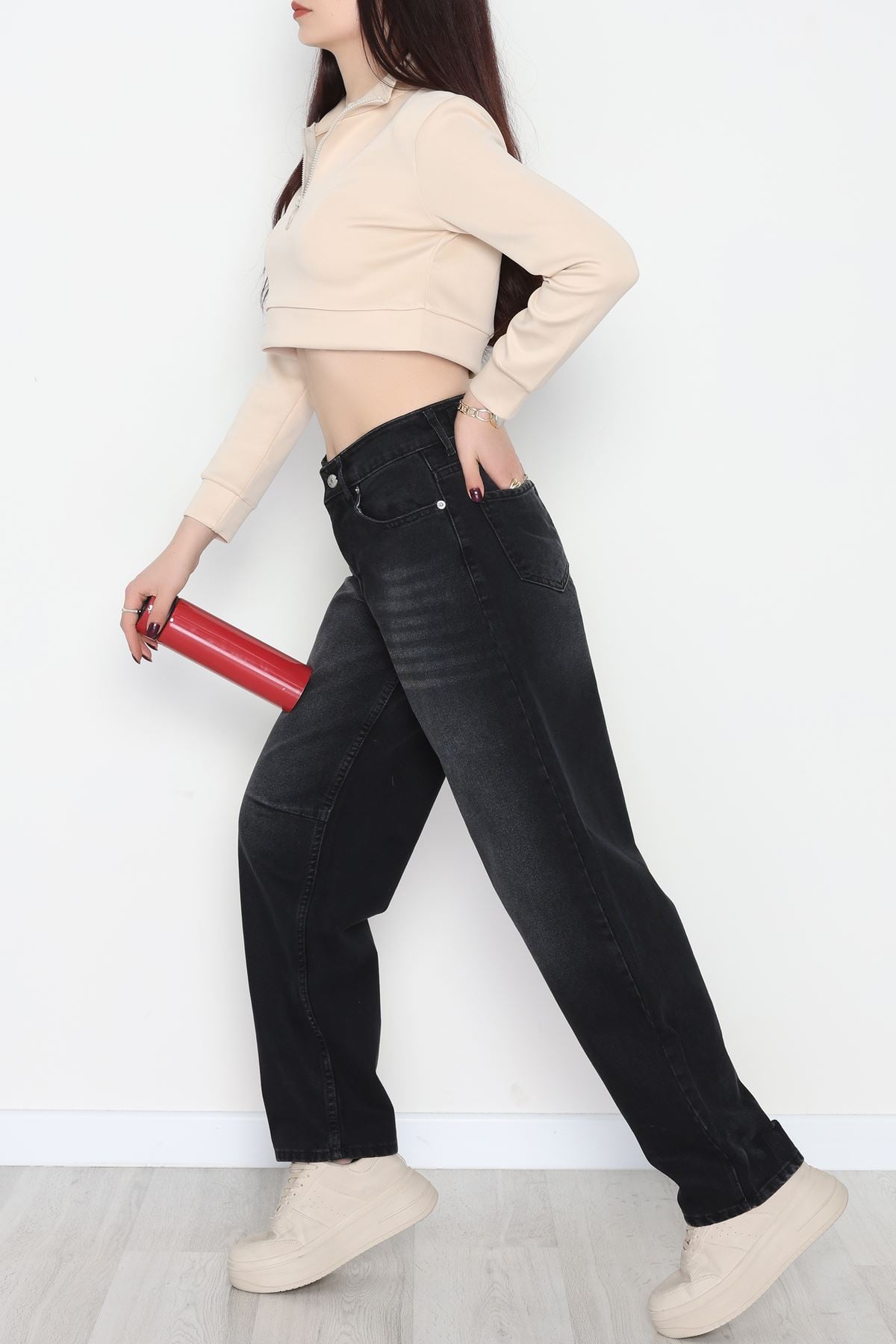 Arkası Tokalı Baggy Kot Pantolon Füme - 31712.2059.