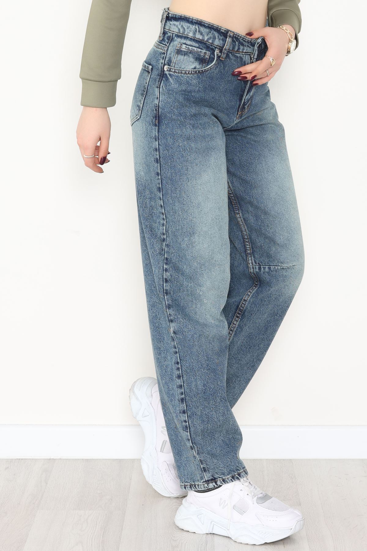 Arkası Tokalı Baggy Kot Pantolon Yeşiltint - 31712.2059.