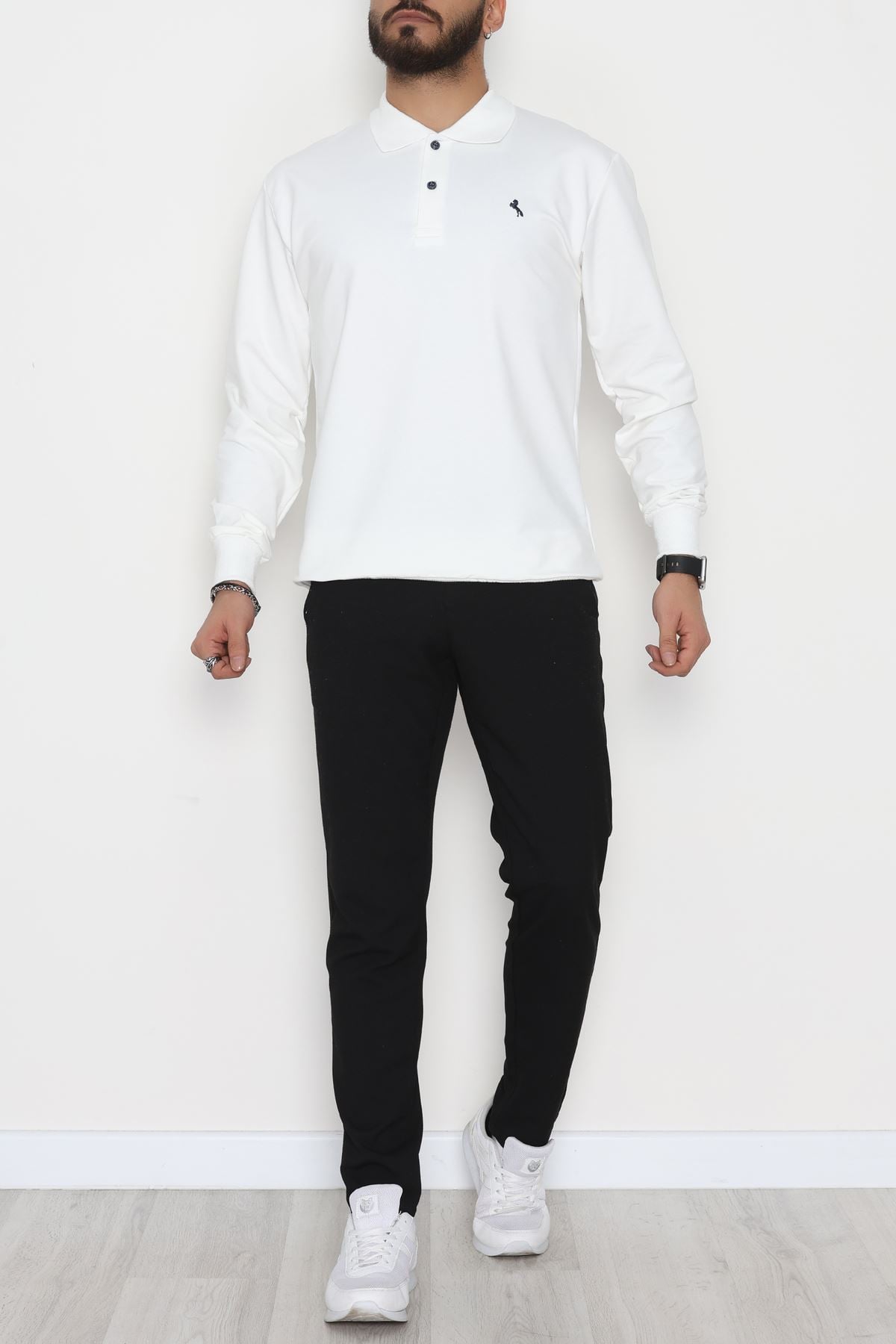 2 İplik Likralı Polo Yaka Erkek Sweat Beyaz - 42743.2087.