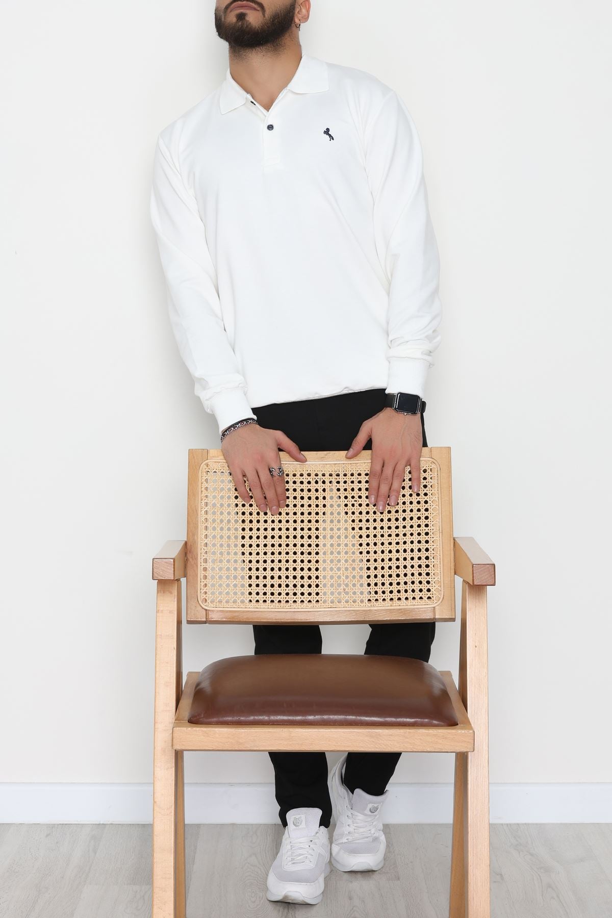 2 İplik Likralı Polo Yaka Erkek Sweat Beyaz - 42743.2087.