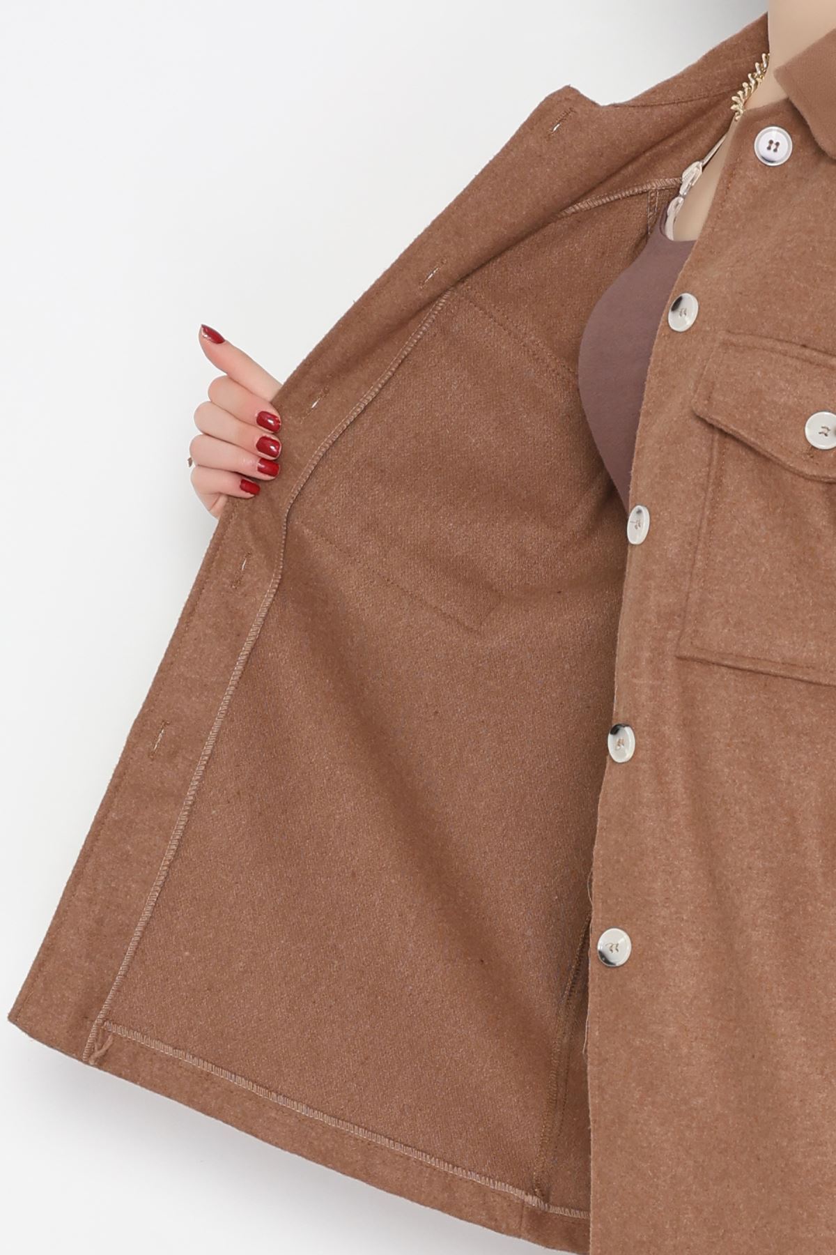 Çift Cepli Kuşaklı Tunik Gömlek Taba - 70991.1775.