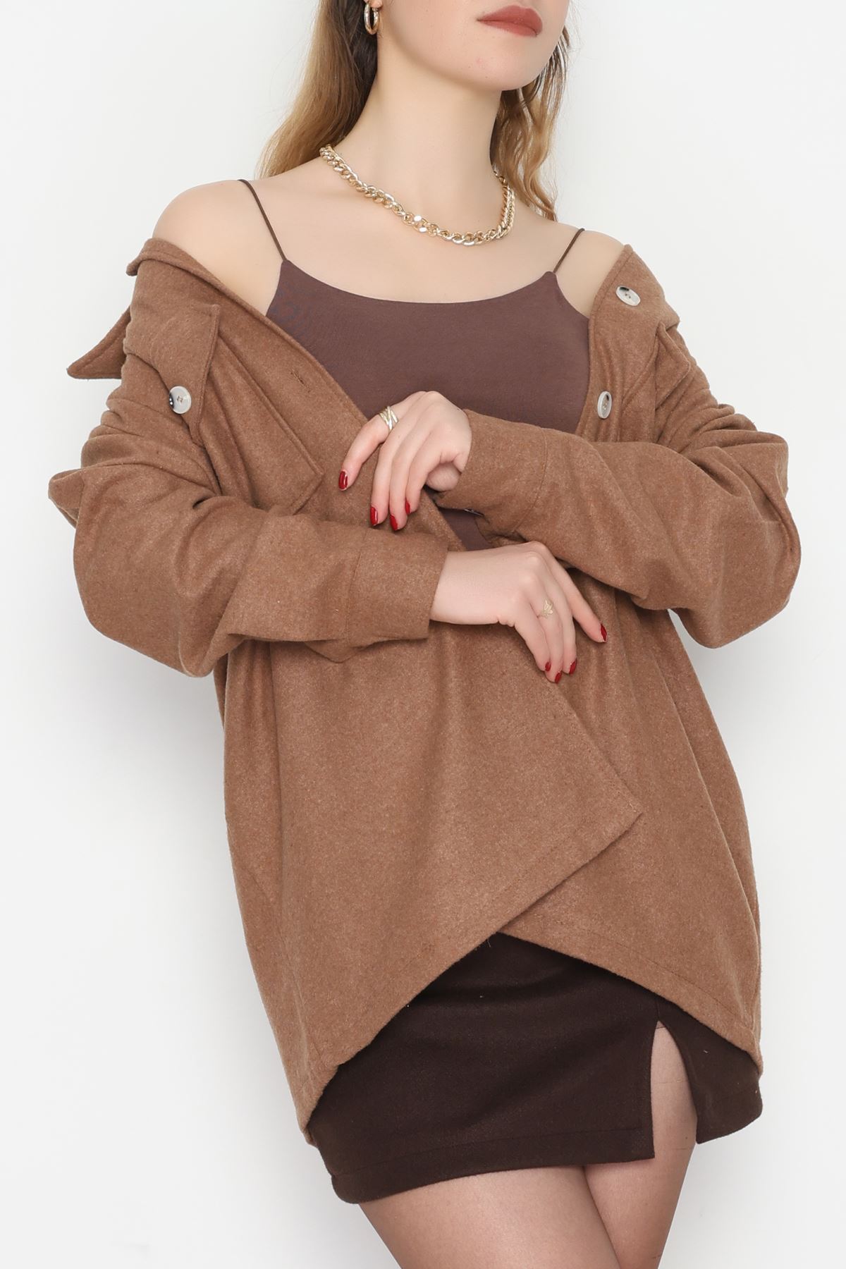 Çift Cepli Kuşaklı Tunik Gömlek Taba - 70991.1775.