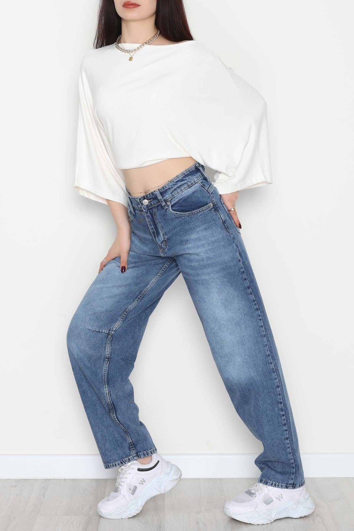 Arkası Tokalı Baggy Kot Pantolon Açıkmavi - 31712.2059.