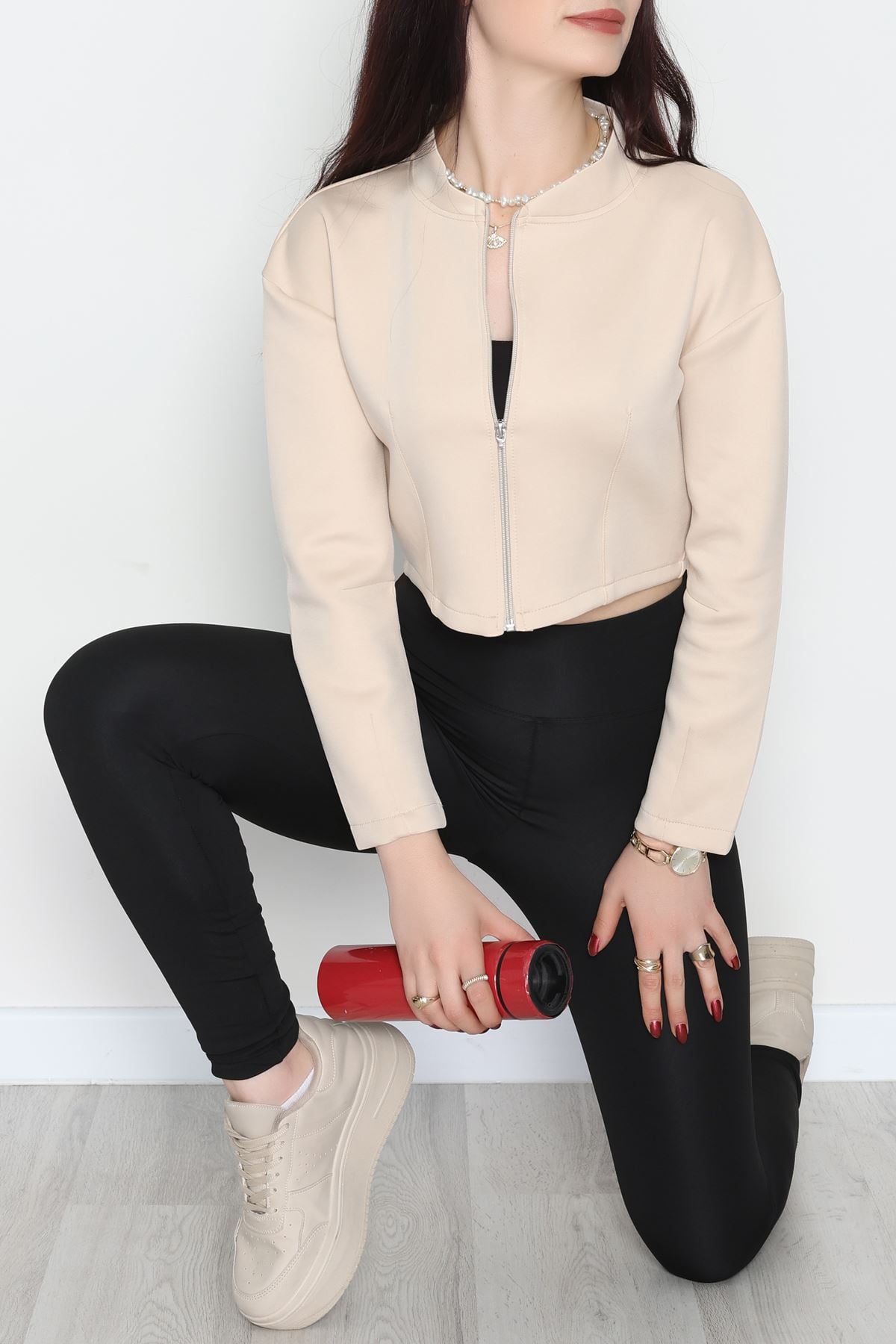 Scuba Fermuarlı Ceket Bej - 1067.2119.