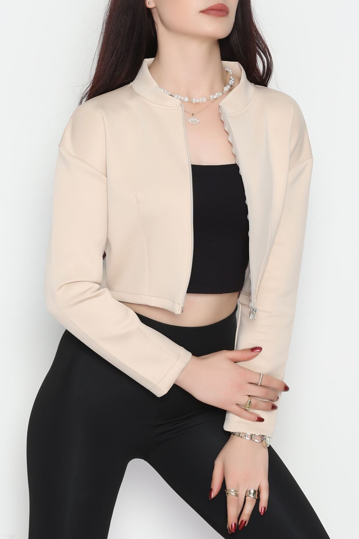 Scuba Fermuarlı Ceket Bej - 1067.2119.