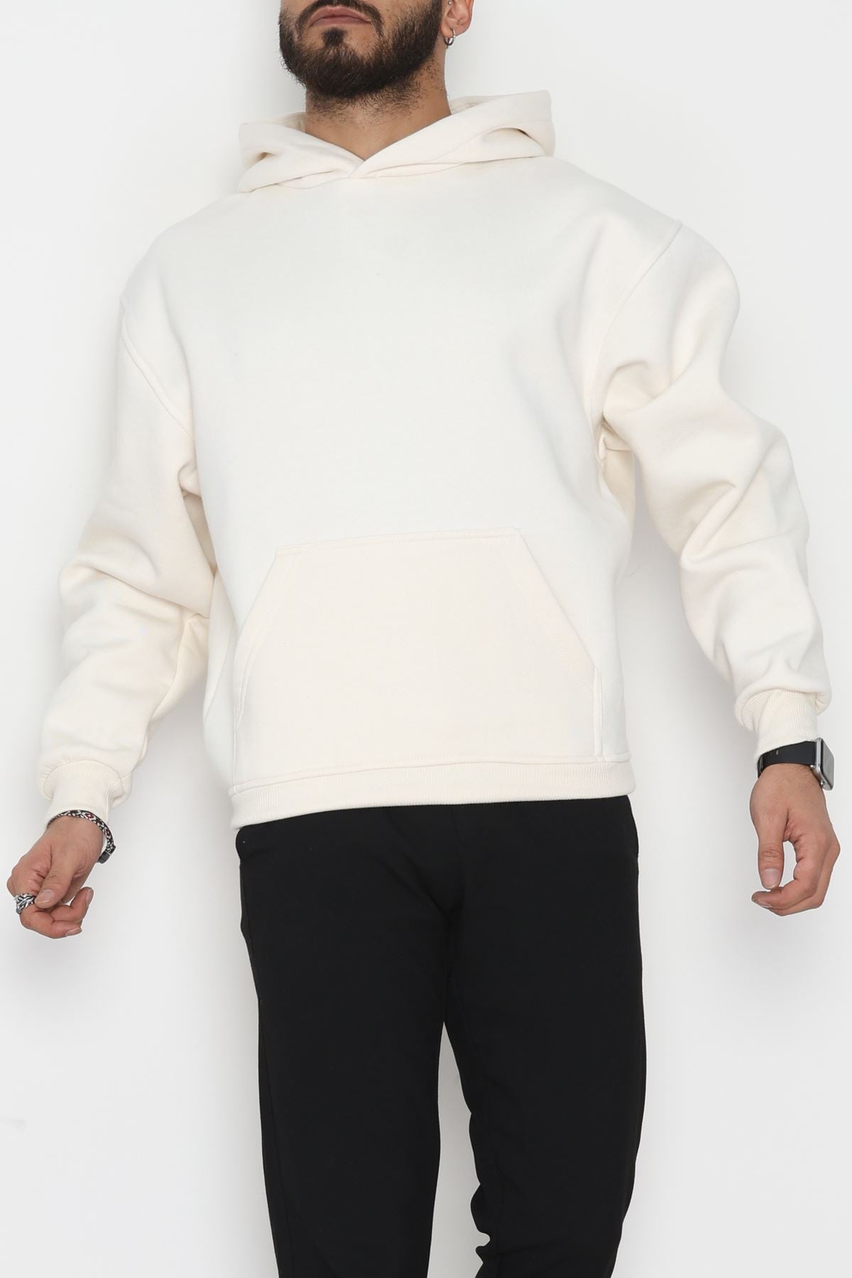 3 İplik Erkek Sweat Krem - 42651.1871.