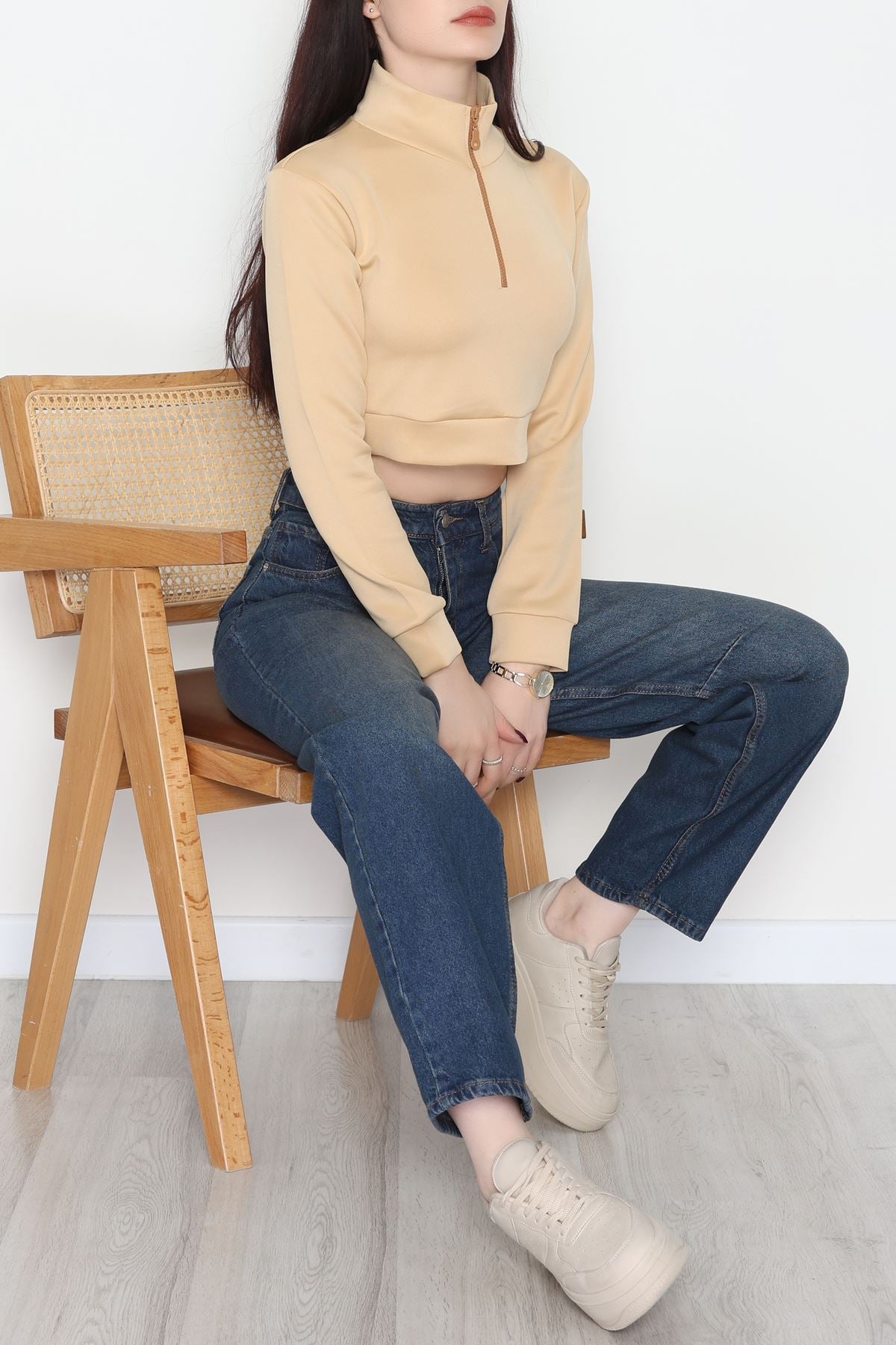 Scuba Yarım Fermuarlı Sweat Bej - 1066.2119.