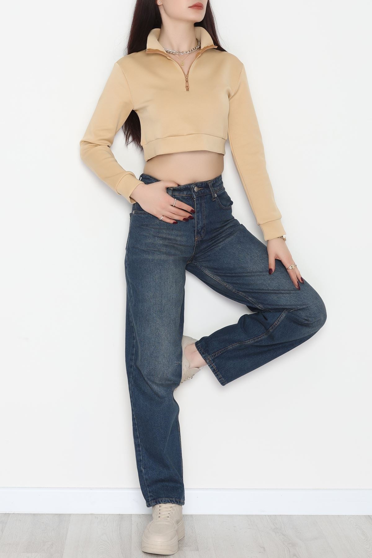 Scuba Yarım Fermuarlı Sweat Bej - 1066.2119.