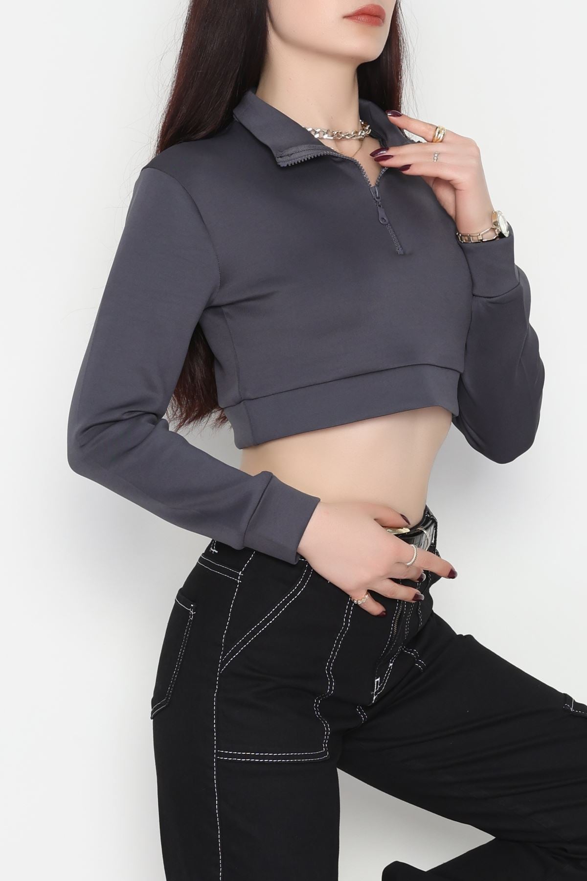 Scuba Yarım Fermuarlı Sweat Antrasit - 1066.2119.