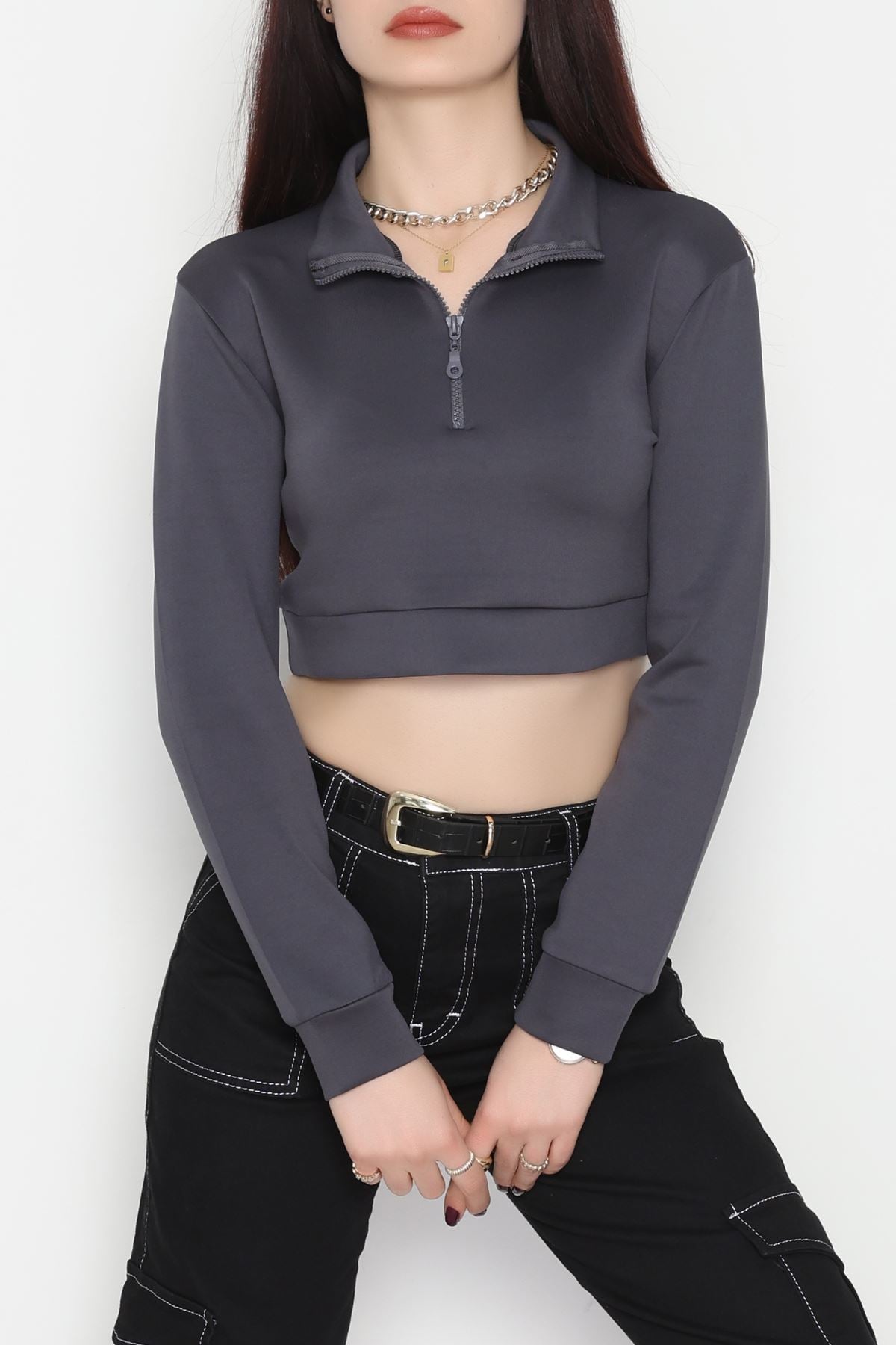 Scuba Yarım Fermuarlı Sweat Antrasit - 1066.2119.