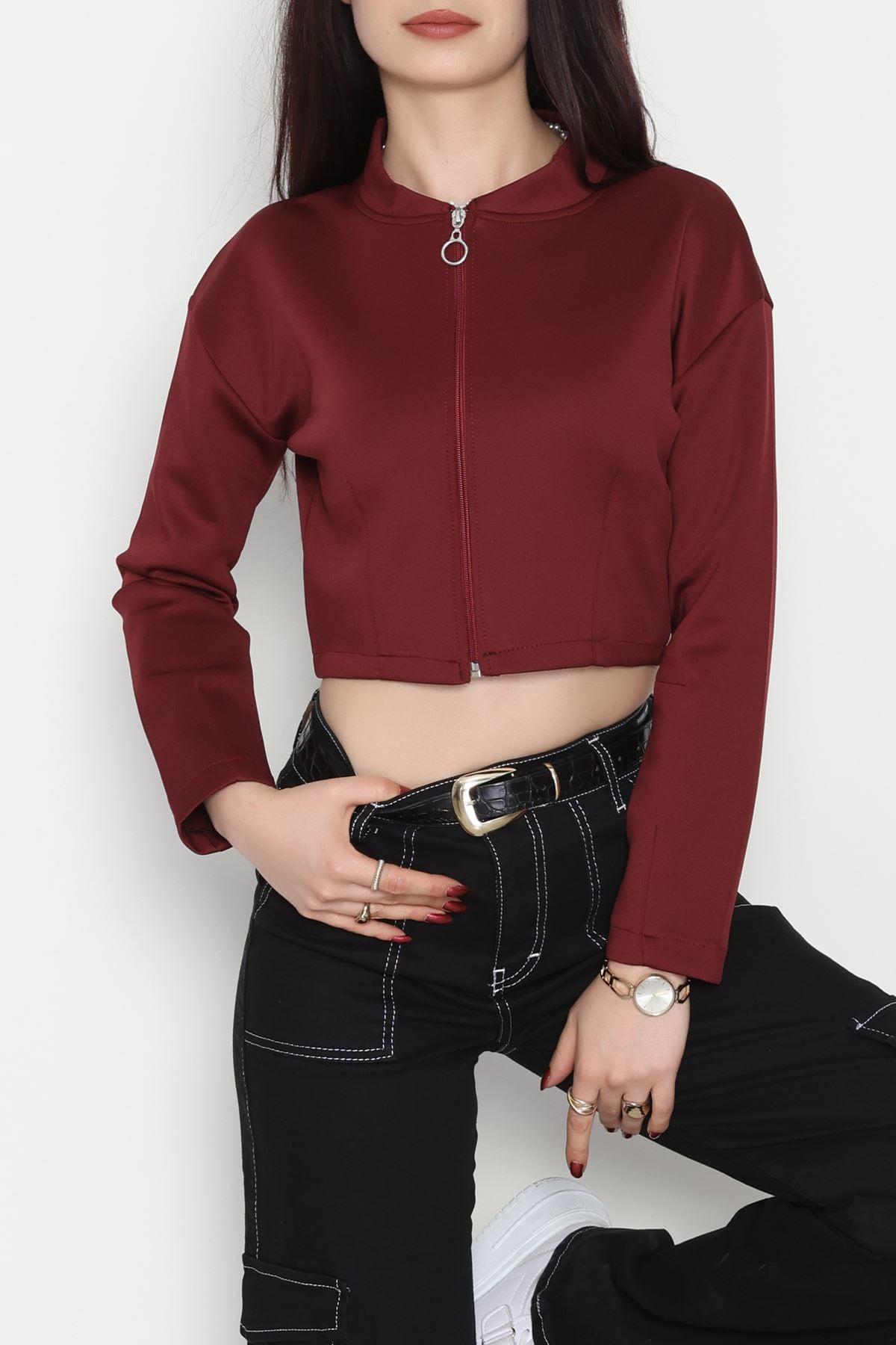 Scuba Fermuarlı Ceket Bordo - 1067.2119.