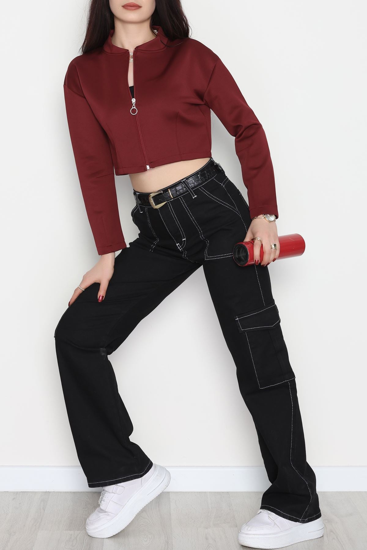 Scuba Fermuarlı Ceket Bordo - 1067.2119.