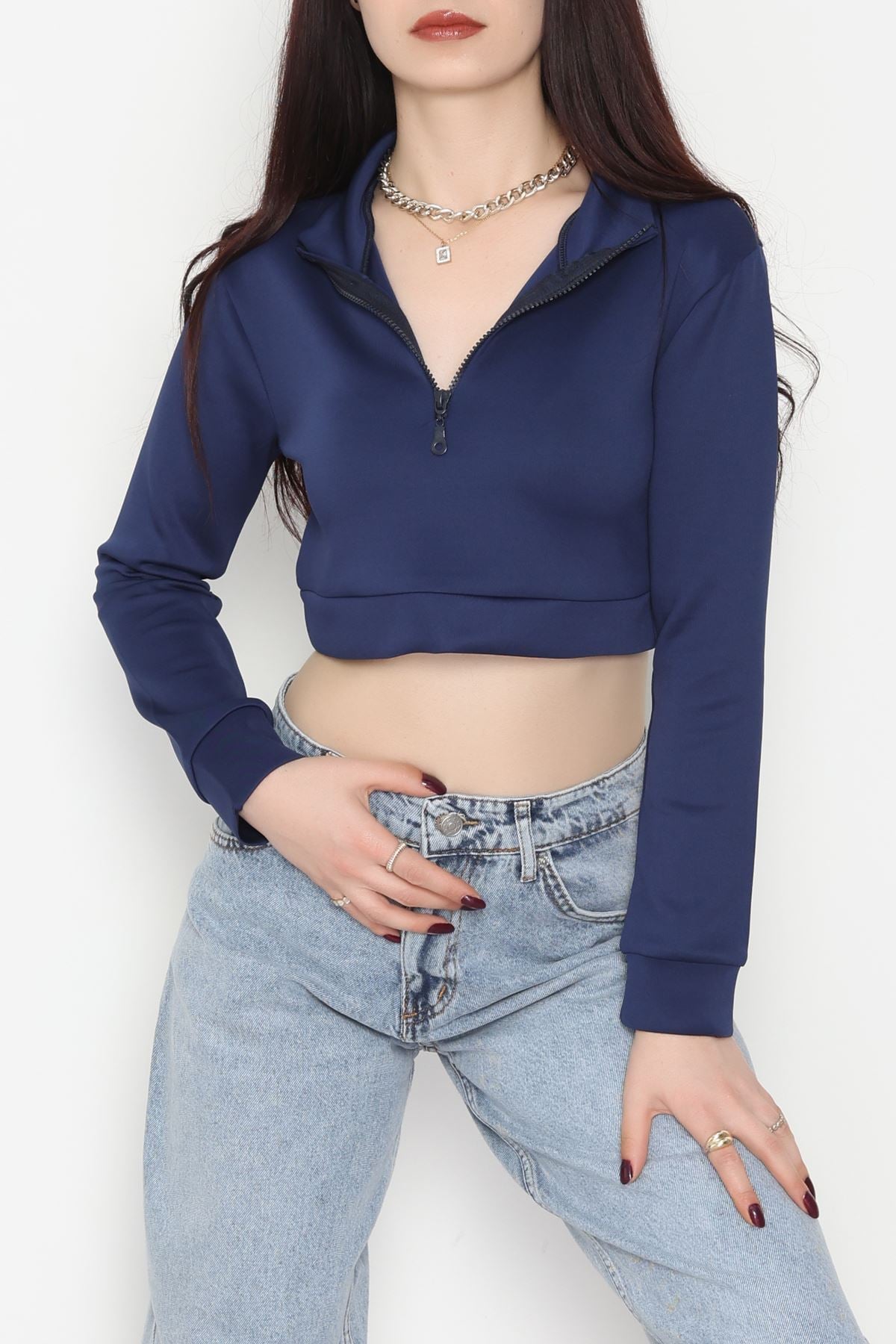 Scuba Yarım Fermuarlı Sweat Lacivert - 1066.2119.