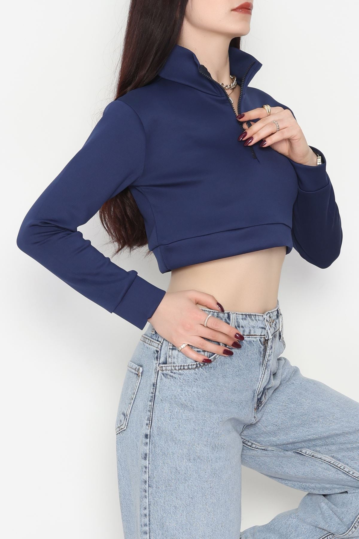 Scuba Yarım Fermuarlı Sweat Lacivert - 1066.2119.