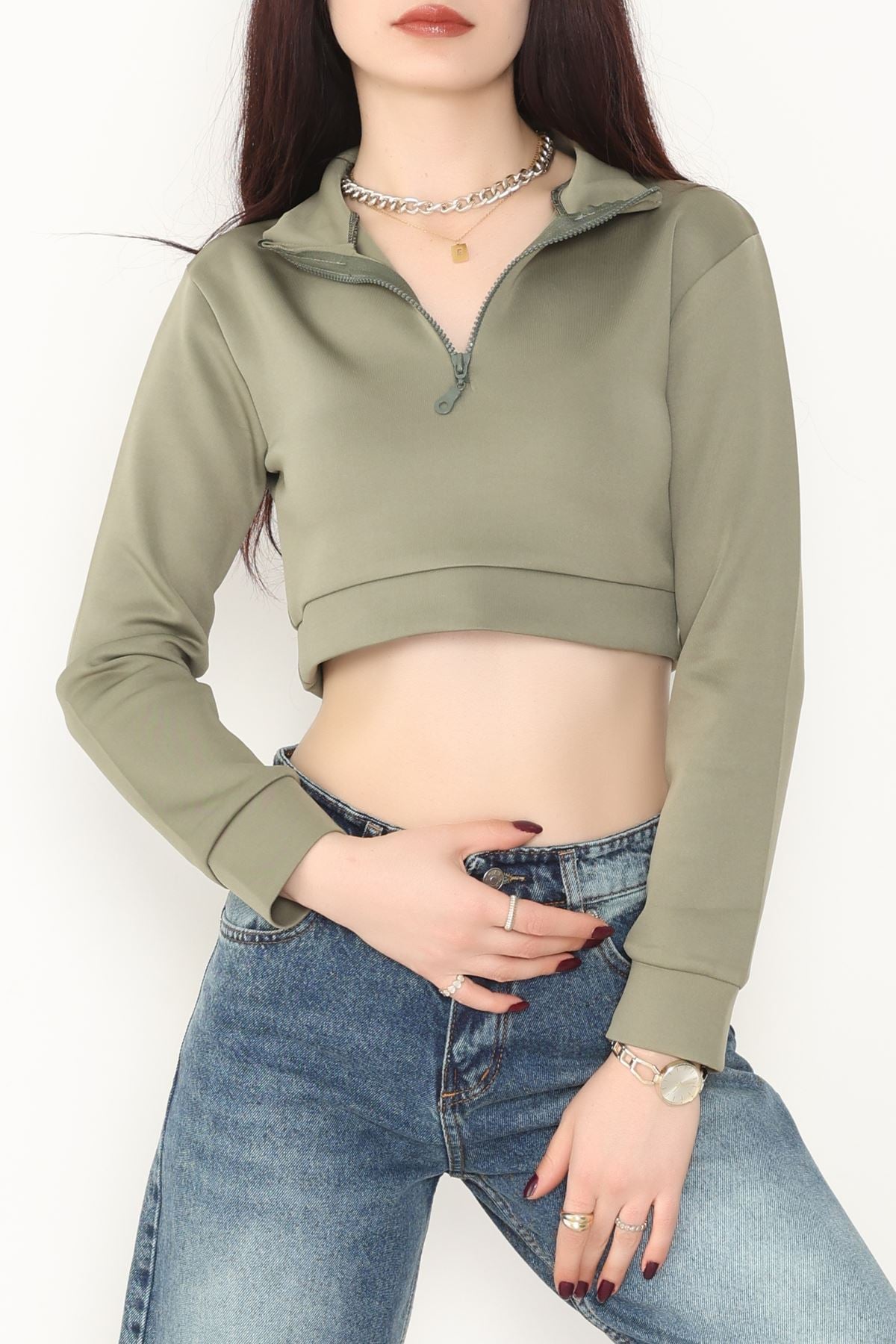 Scuba Yarım Fermuarlı Sweat Haki - 1066.2119.