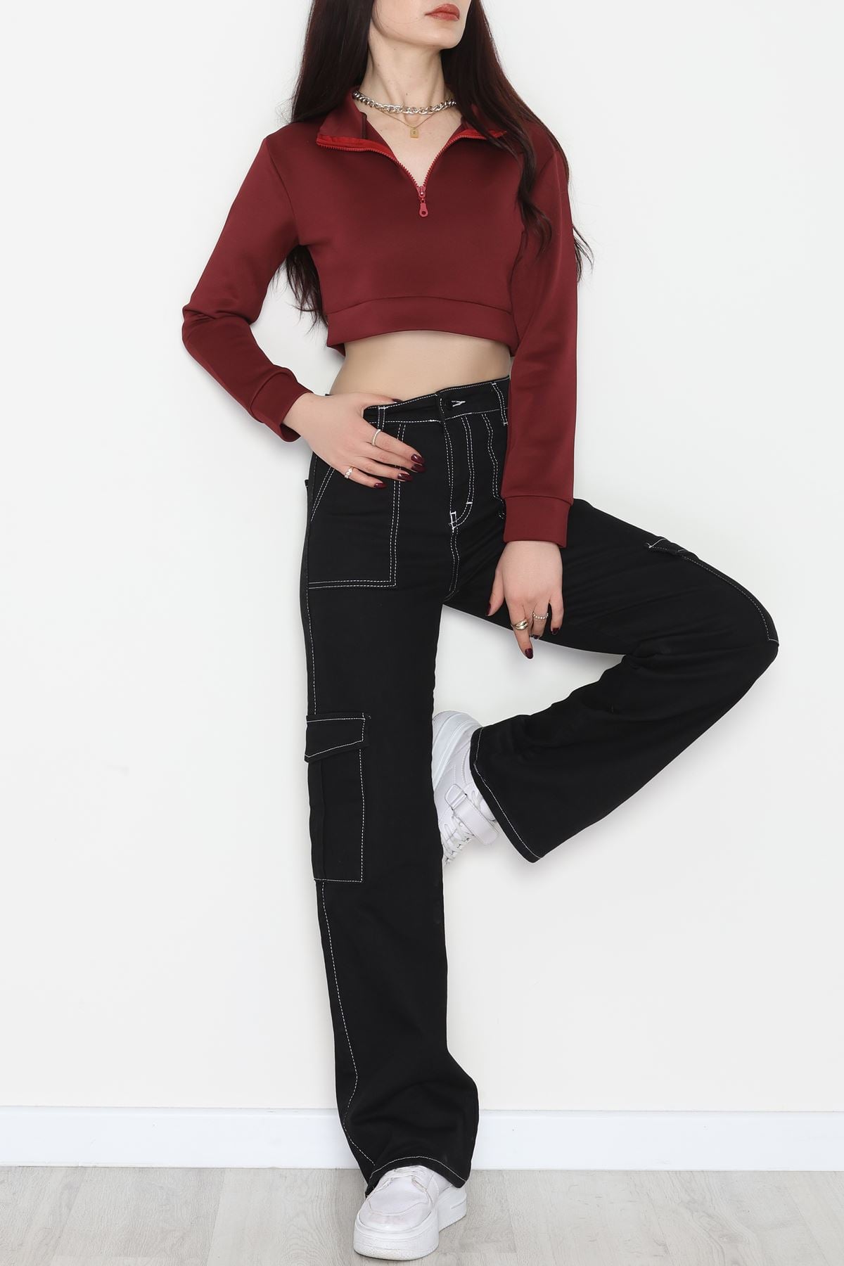 Scuba Yarım Fermuarlı Sweat Bordo - 1066.2119.