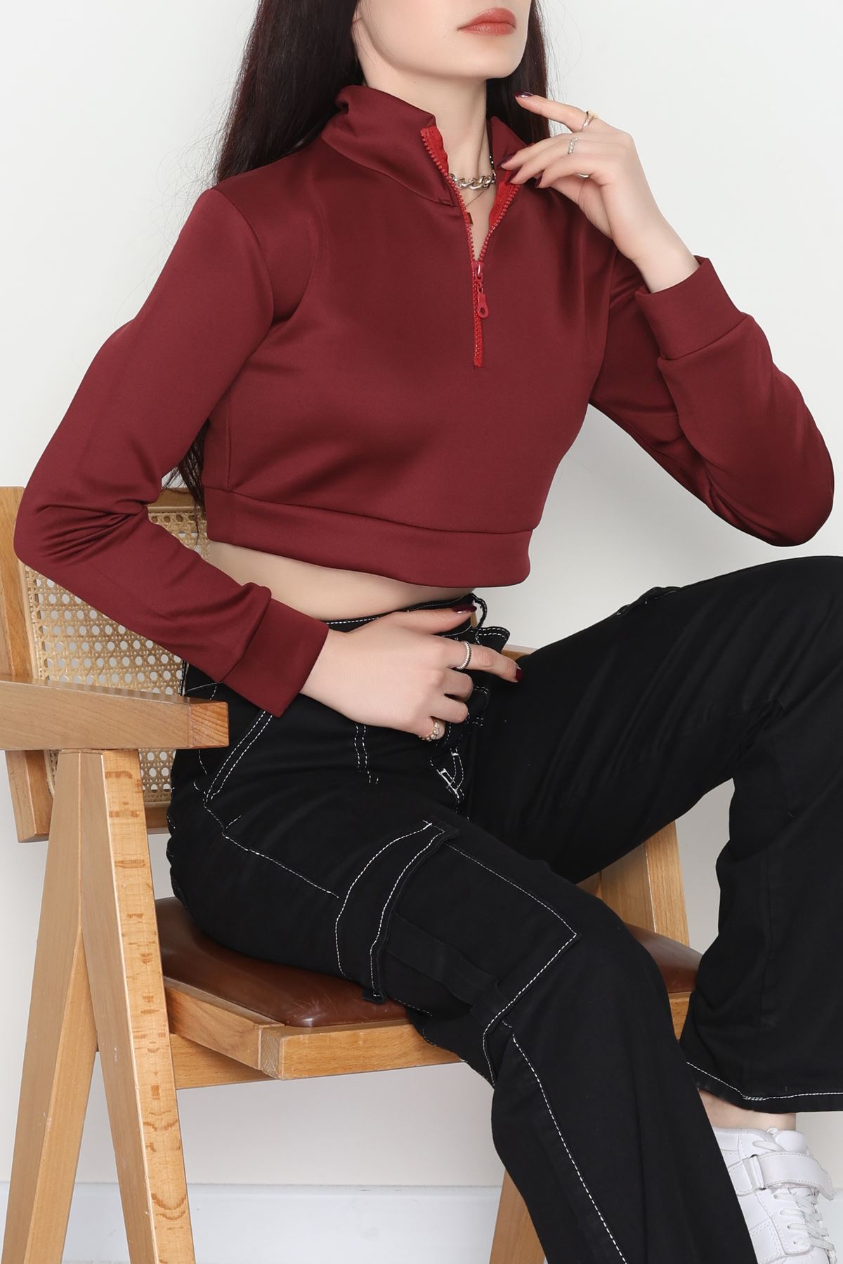 Scuba Yarım Fermuarlı Sweat Bordo - 1066.2119.