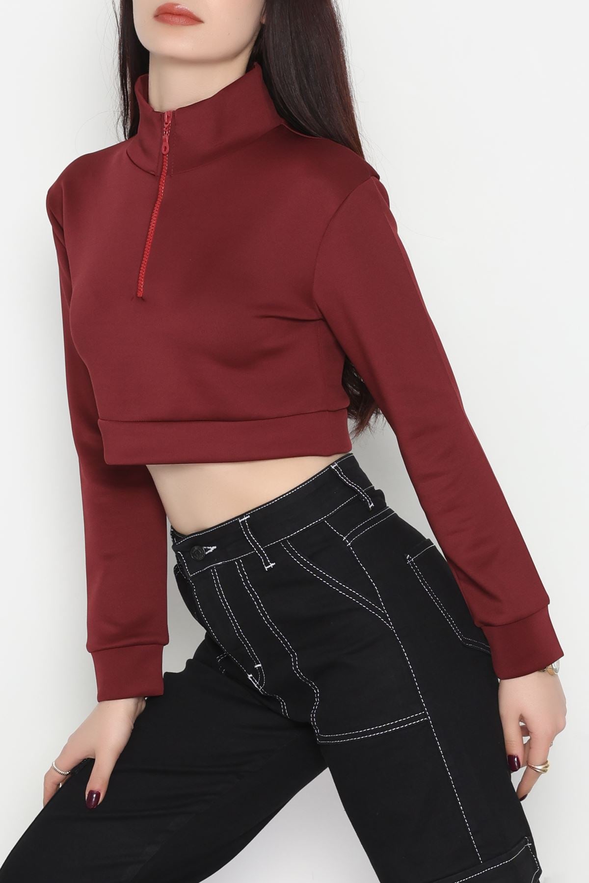Scuba Yarım Fermuarlı Sweat Bordo - 1066.2119.