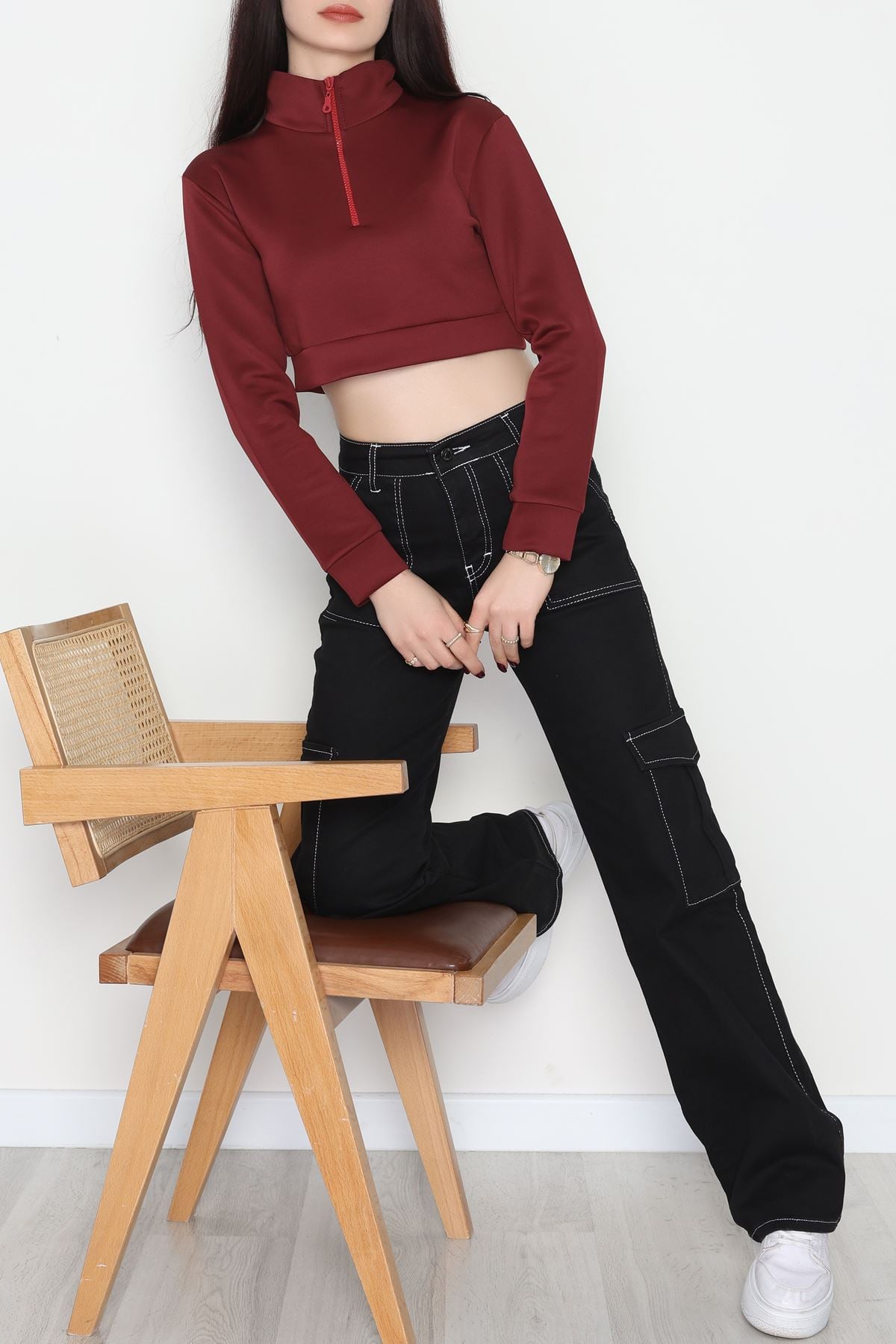 Scuba Yarım Fermuarlı Sweat Bordo - 1066.2119.