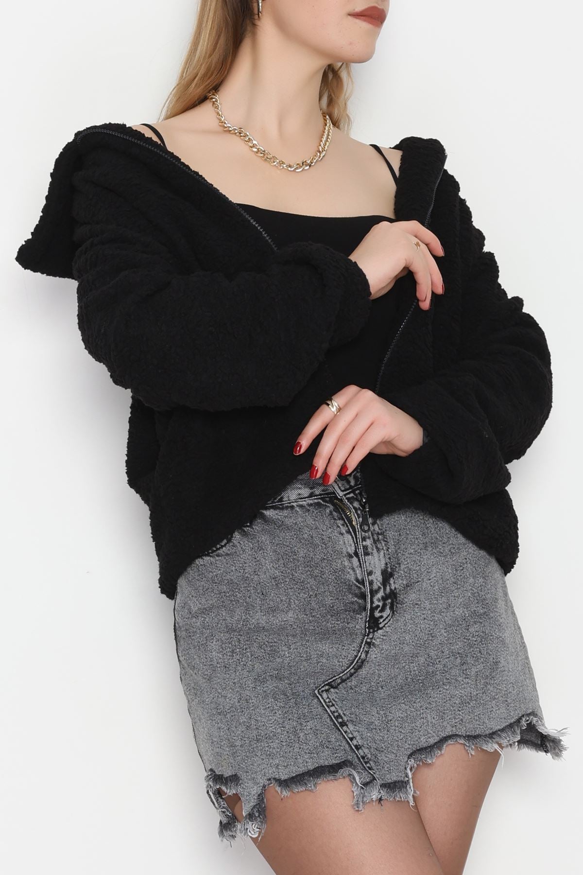 Peluş Astarlı Mont Siyah - 42696.1247.