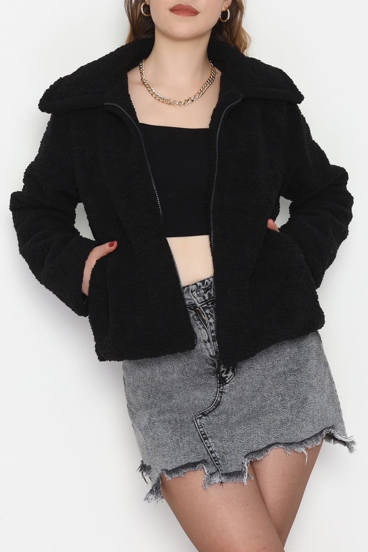 Peluş Astarlı Mont Siyah - 42696.1247.